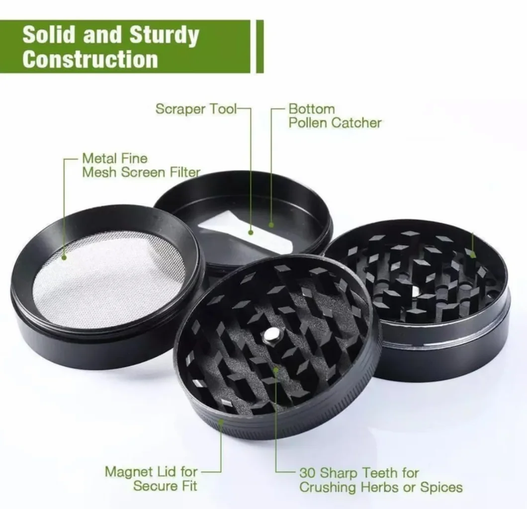 High Mc Fly Pocketgrinder Maxi Ø 40 mm, 4-warstwowy, młynek do tytoniu, młynek do przypraw i młynek do ziół ze szczotką do czyszczenia (czarna)