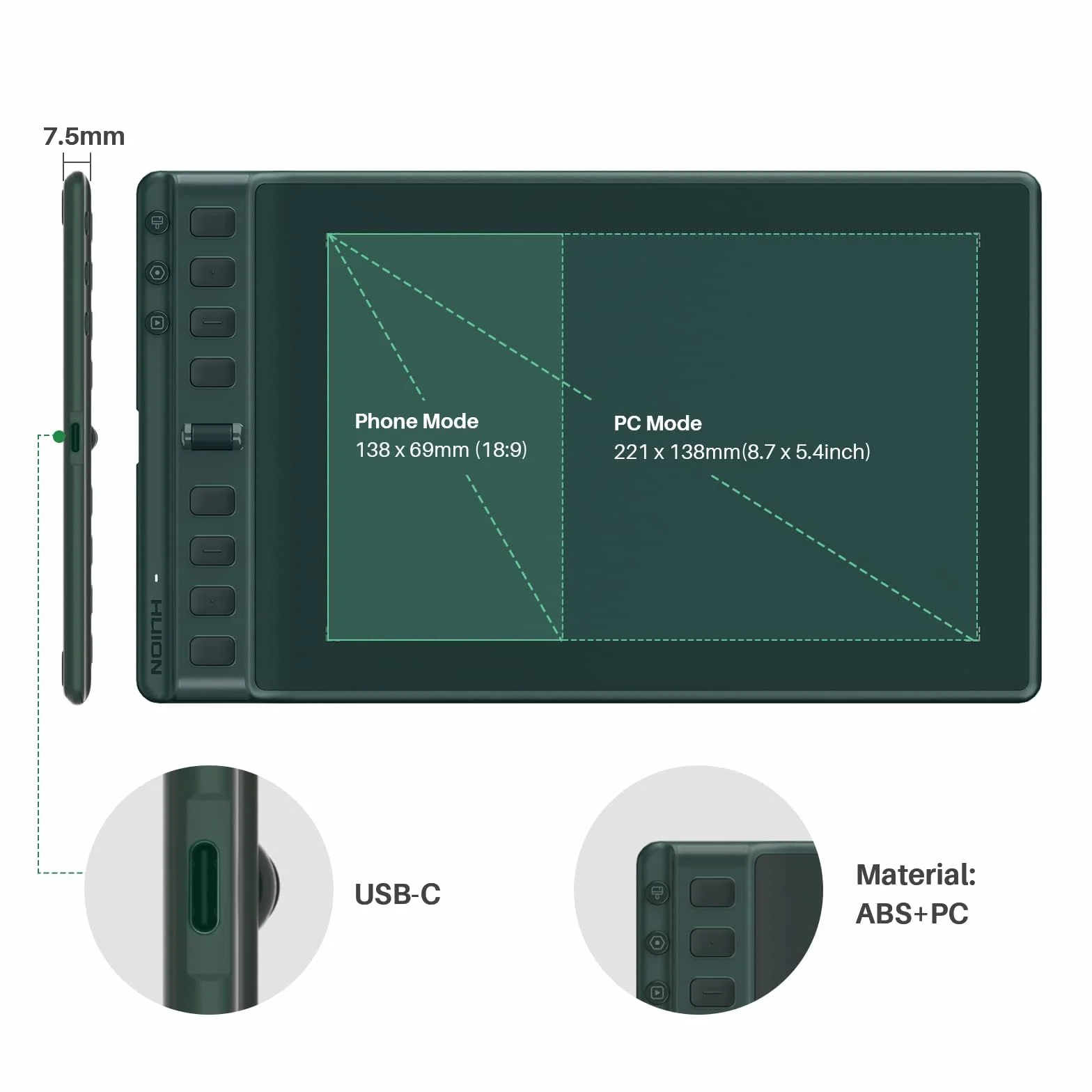 HUION Inspiroy Tablet graficzny 2 m, nowy cyfrowy długopis PW110, 8 konfigurowalnych klawiszy skrótów, łatwy w użyciu przewijacz, idealny do rysowania, nauki i pracy w domu, zielony