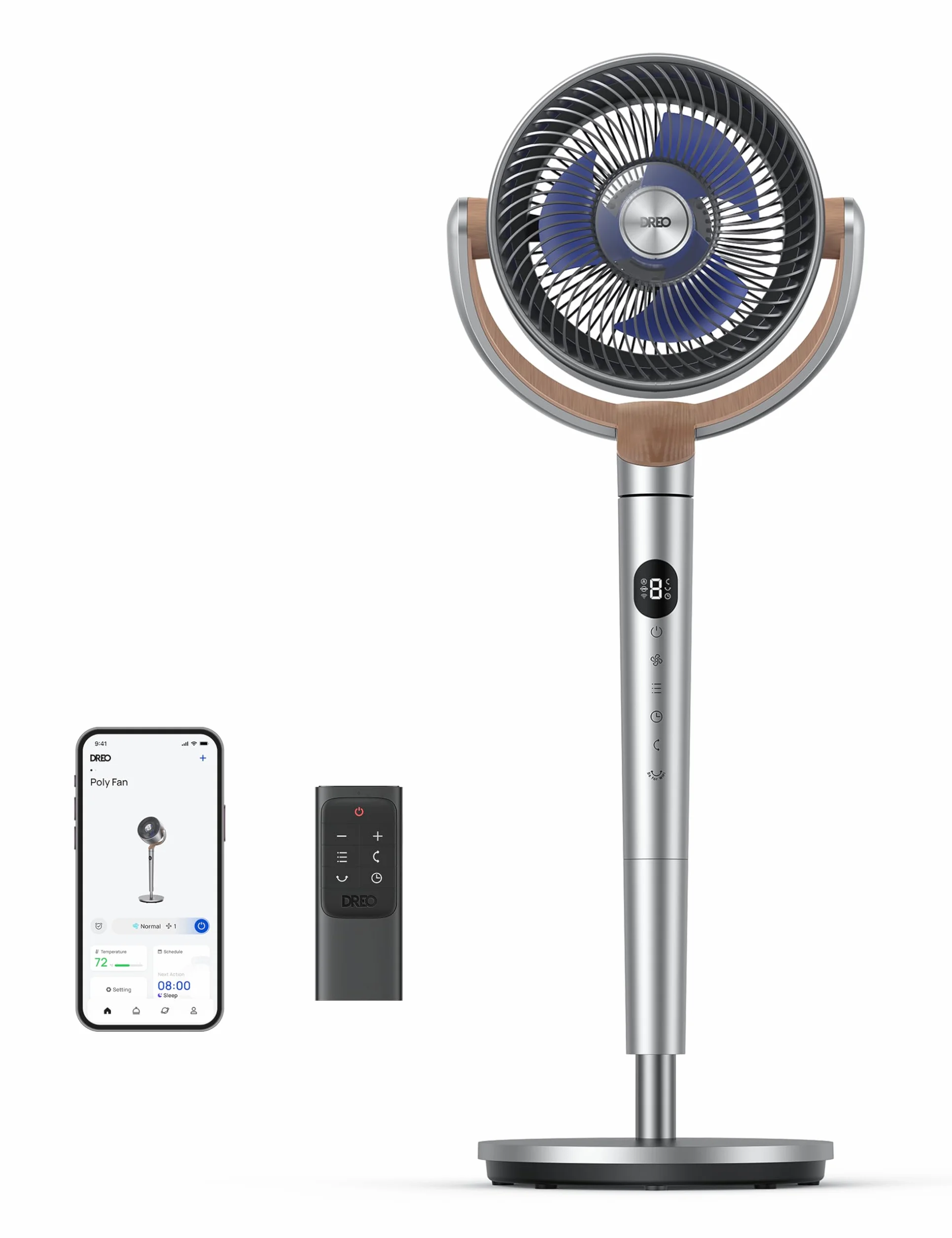 Dreo 23dB inteligentne cichy wentylator stojący, zasięg wiatru 24M, objętość powietrza 1200m³/h, turbo cyrkulator, wysokość 102CM, oscylujący wentylator 120°+120°, 6 trybów, 8 prędkości, PolyFan 502S