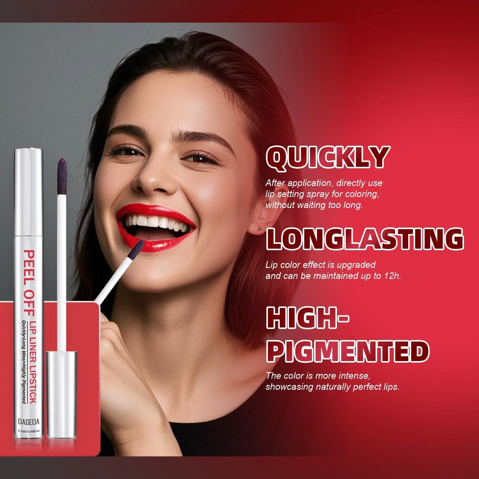 Prreal 3-Piece Peel Off Lip Liner Stain Set with Setting Spray and Tweezers, Long Lasting Matte Tint