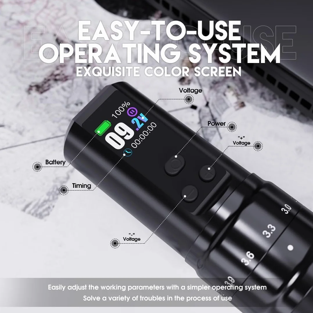 Mast Fold2 Pro Wireless Tattoo Machine Pen Rotary Tattoo Gun 7 Strokes Length 2000mAh Battery Powerful Motor by Mcore Smart Display Screen for Pro Artists (WQP-076-11)