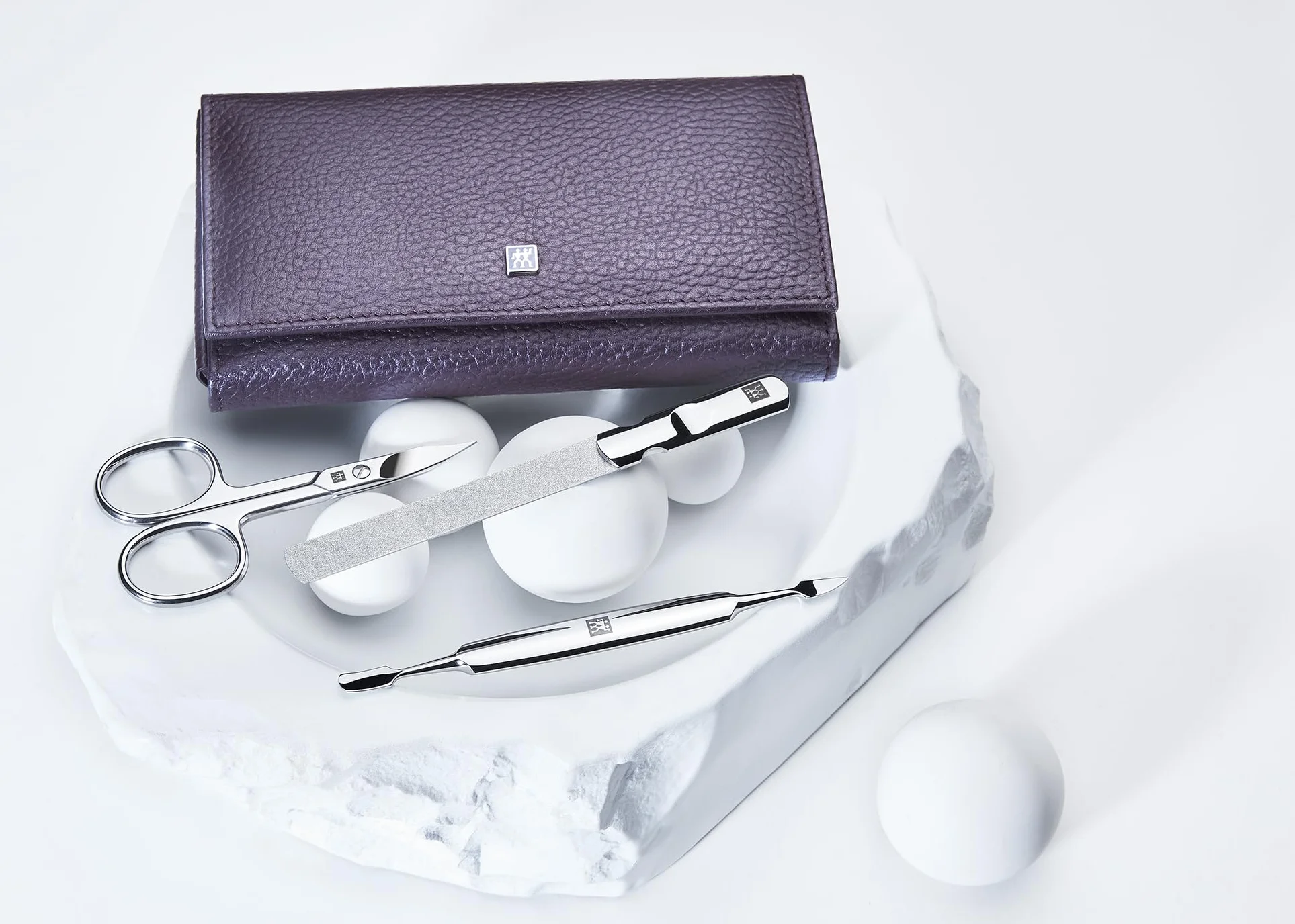ZWILLING Zestaw do manicure (7 części, zestaw do pedicure, etui podróżne, pielęgnacja paznokci, skóra naturalna), polerowana stal nierdzewna, fioletowy