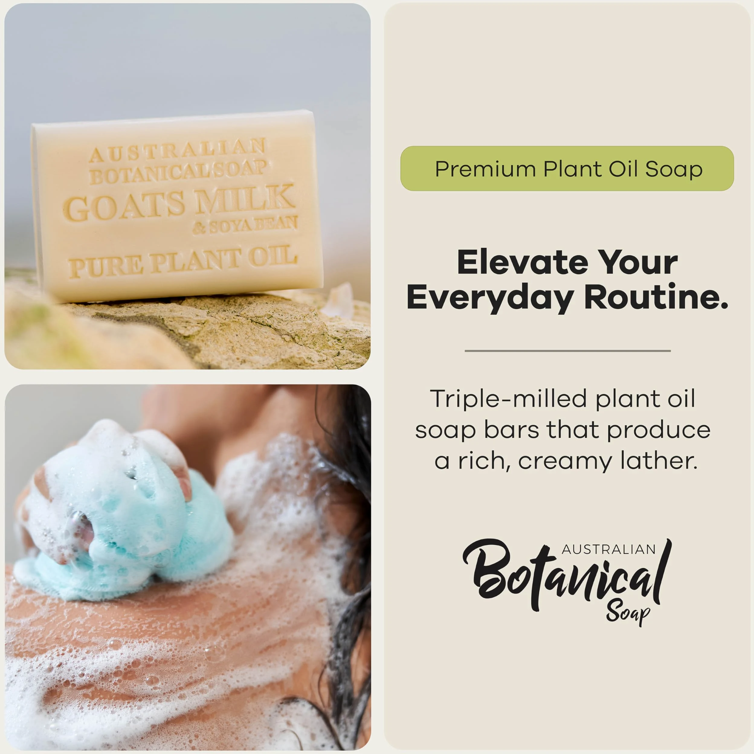 Australian Botanical Soap, Goat's Milk & Soya Bean Oil Czysta roślina naftowa mydlana 6,8 uncji, 193 g bary - 8 zliczanie