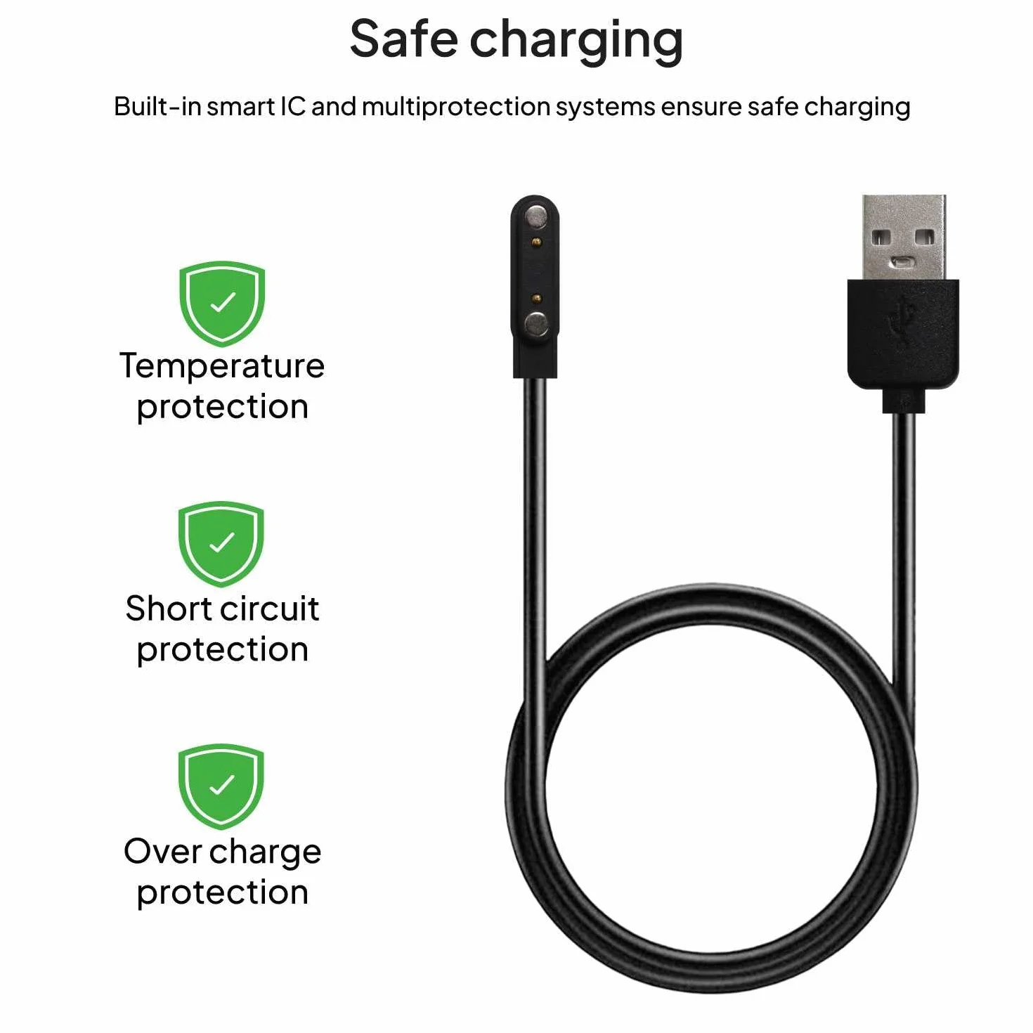 OcioDual Magnetyczna ładowarka USB kabel 2-biegunowy Pitch 7,62 mm do smartwatcha - czarny akcesoria