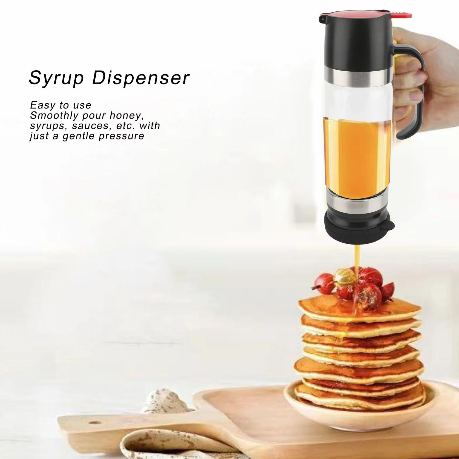Szklany dozownik do miodu, 350 ml szklany dozownik do miodu bez kapania z uchwytem, ​​szklany dozownik do syropu, szklana butelka do syropu bez kapania do syropu klonowego (BLACK)