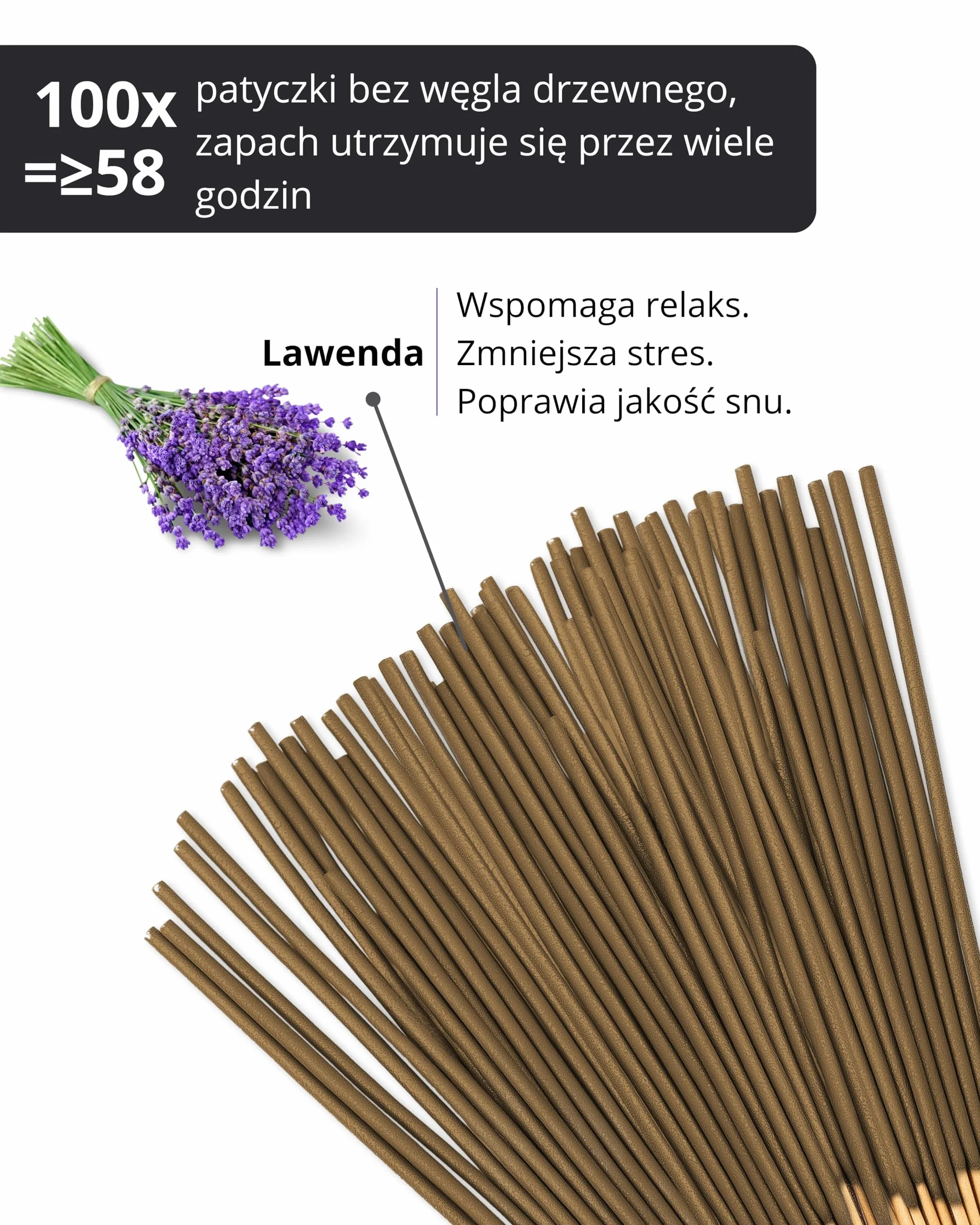 Incensera Kadzidełka Lawendowe – 100 sztuk – Naturalny Zapach na relaks, Medytację, sen, jogę i rytuały – Prezentowy Zestaw
