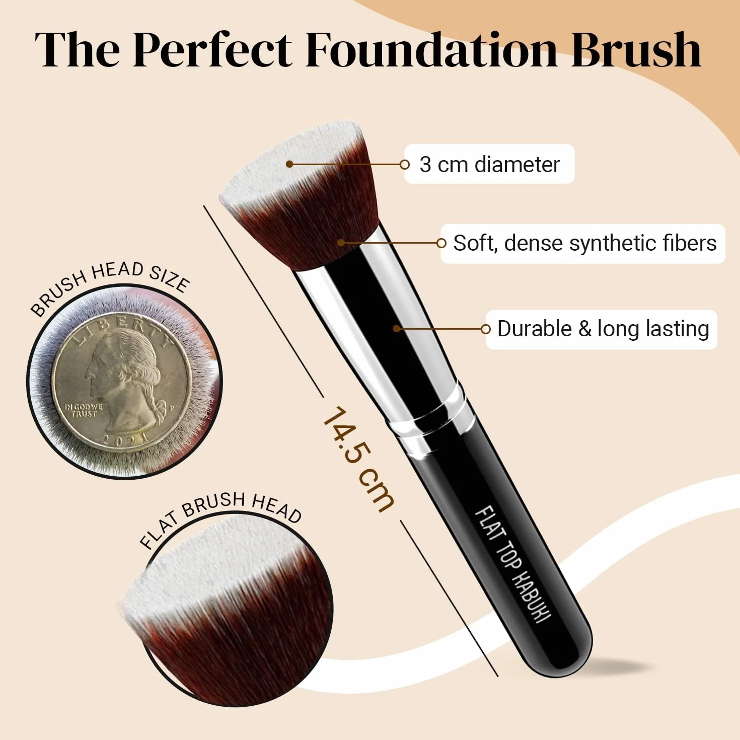 KESHIMA Flat Top Kabuki Foundation Brush - Premium pędzel do podkładu w płynie, kremu i pudru – pędzel polerski, pędzel do mieszania, pędzel do twarzy