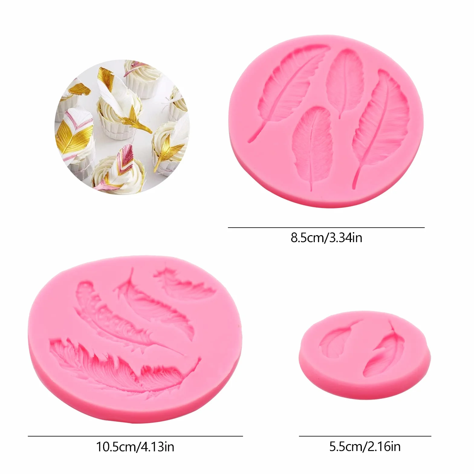Silikonowe foremki 3D do pieczenia z piórami – zestaw 3 sztuk