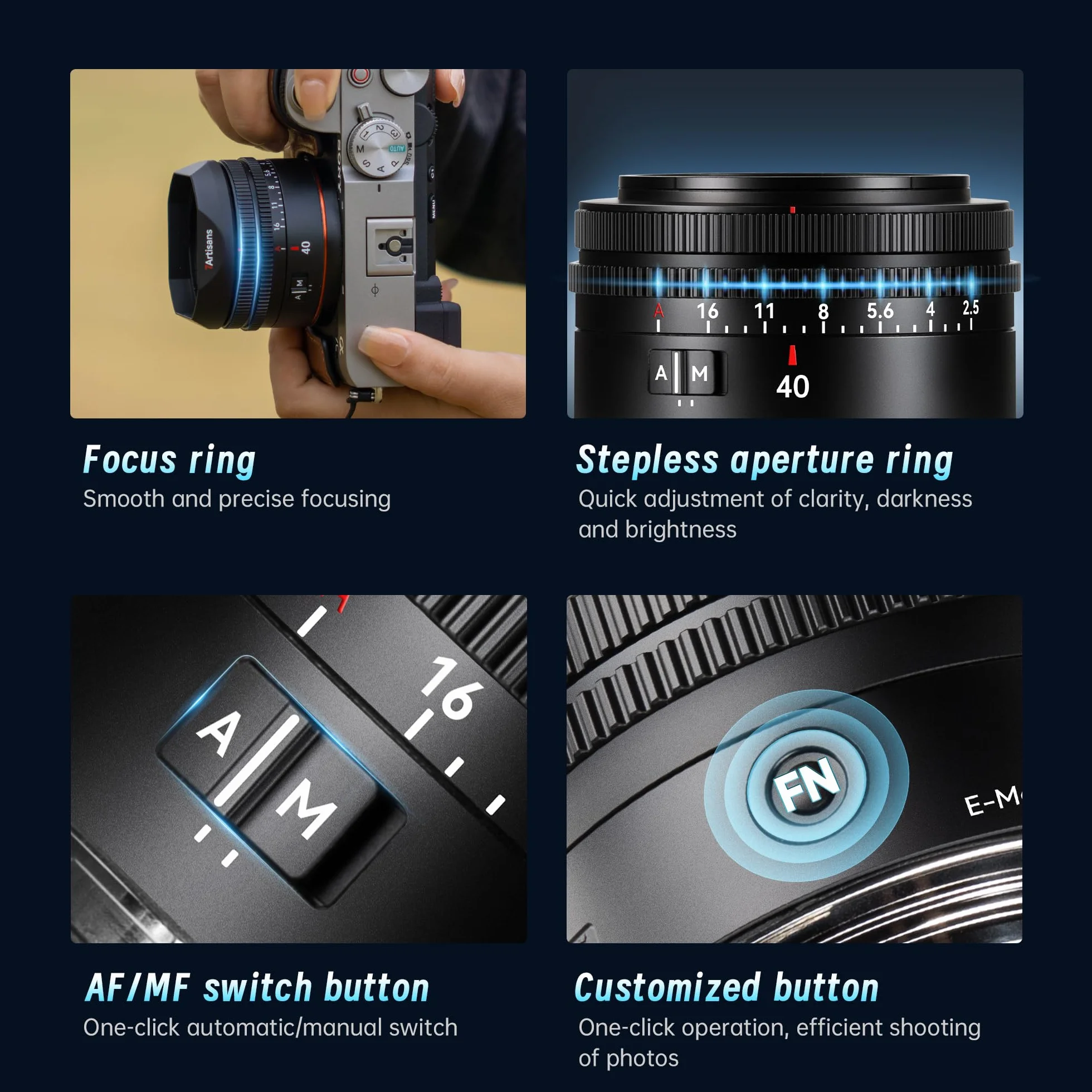 7artisans AutoFocus 40 mm F2.5 Full Frame obiektyw z obsługą trybu automatycznego/ręcznego do Sony FX A1, A9, A7M, A7R, A7S, A7C, ZVE Series FX3, A9II, A7M2, A7S2
