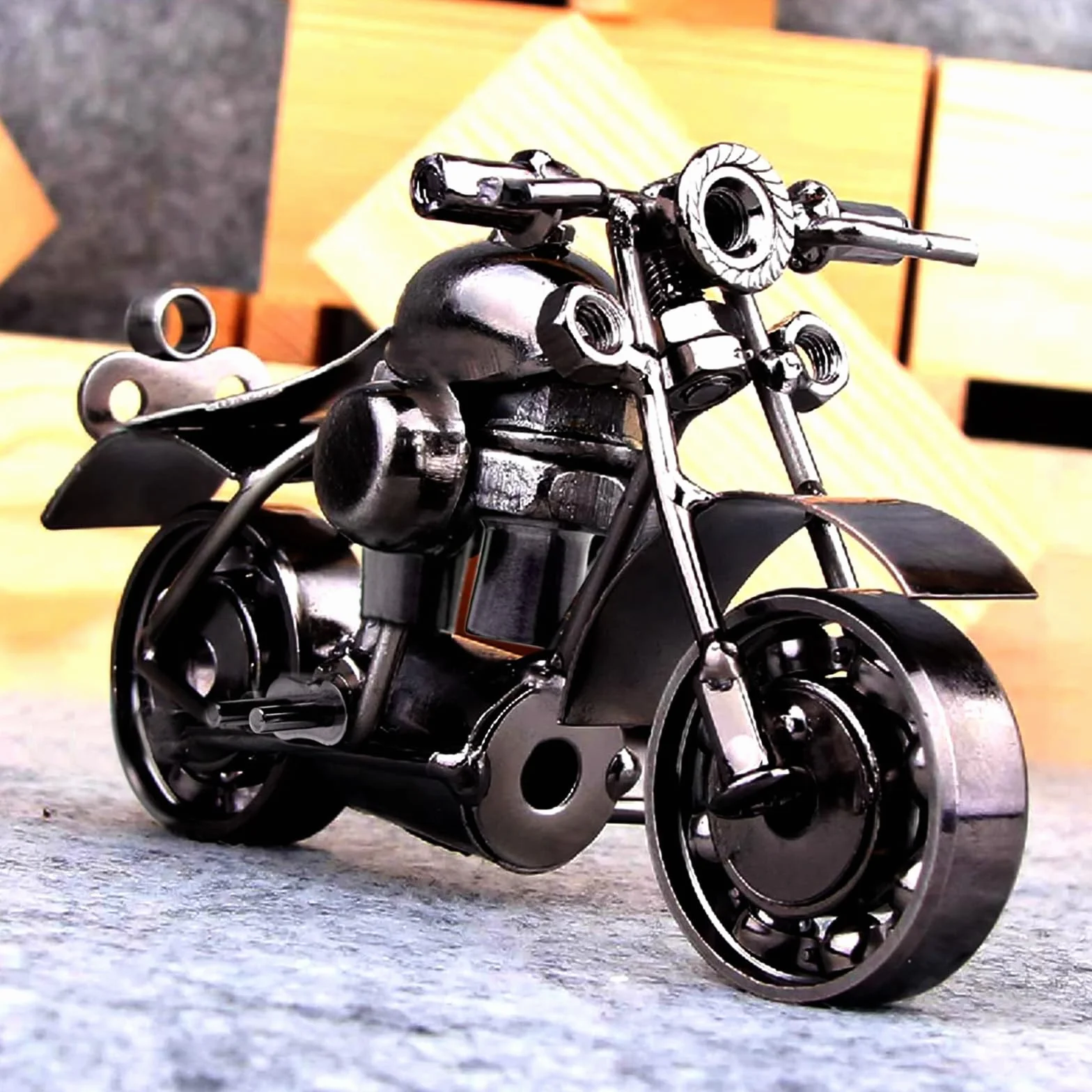 Żelazny model motocykla w stylu retro, dekoracyjne rzemiosło, prezent dla motocyklistów