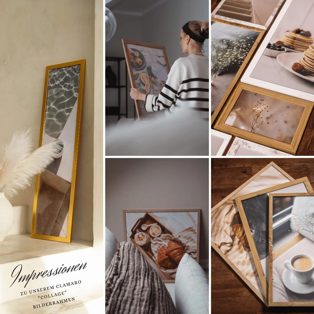 Clamaro 'COLLAGE' rama do obrazu 45x95 wykonana r?cznie na wymiar | Bia?y Vintage | nowoczesna prostok?tna rama do obrazów z p?yty MDF z szybk? ze szk?a akrylowego, ?ciank? tyln? i zawieszk?