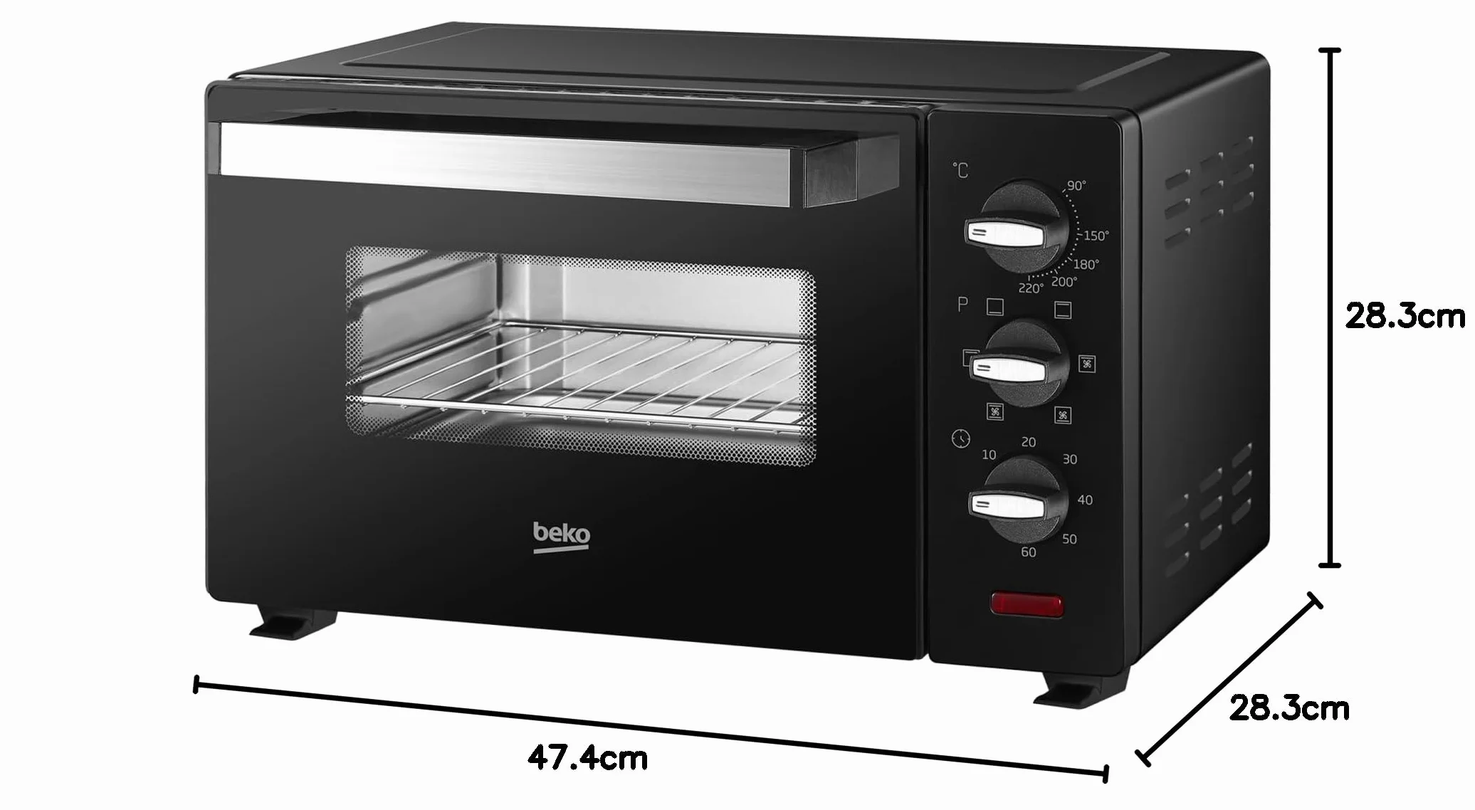 Beko BMOF19B kuchenka elektryczna, pieczenie wentylatorowe, 19 litrów, 1380 W, 3 funkcje, timer 60 min, temperatura do 220° - czarny, 47,4 x 28,3 x 28,3 cm, 6,5 kg