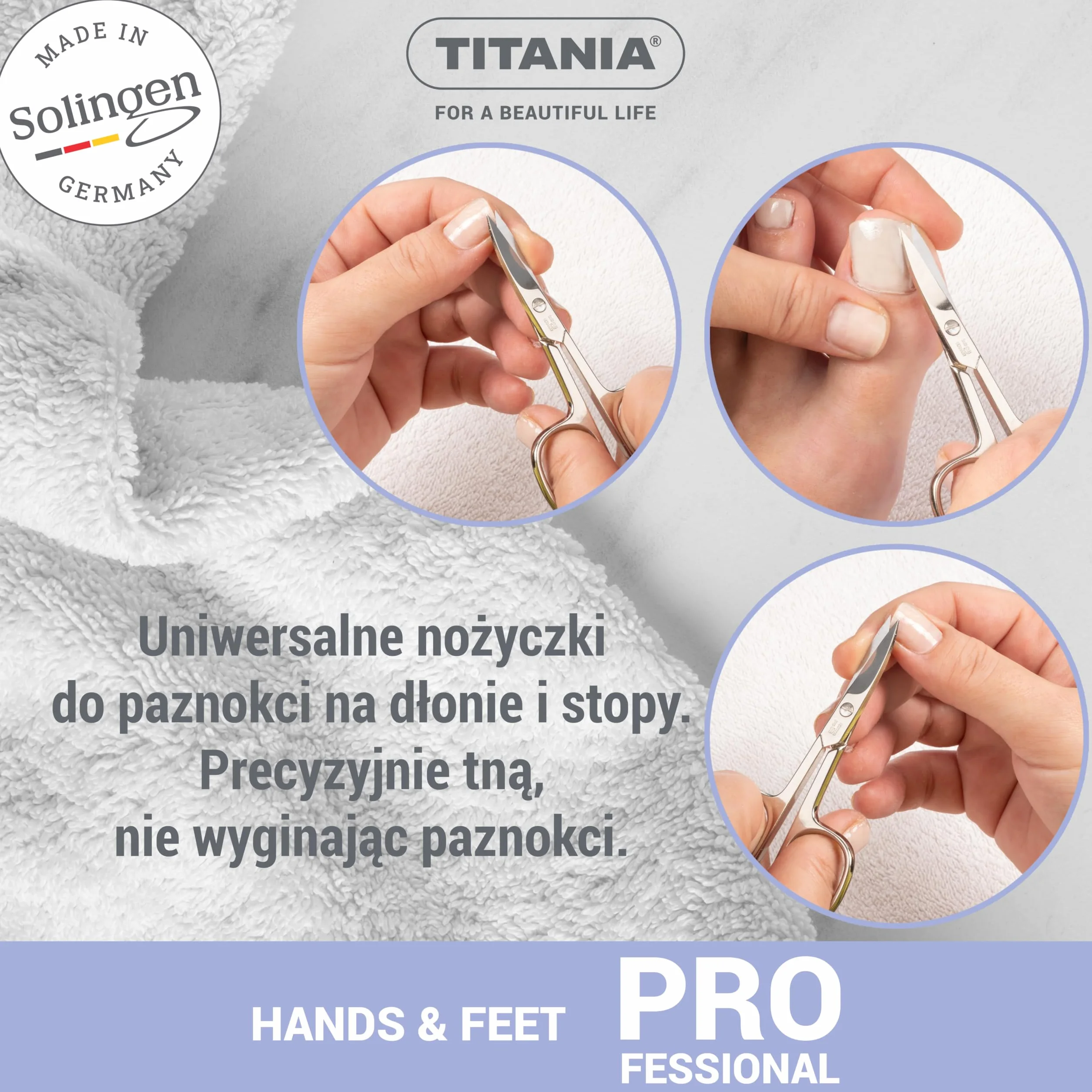 TITANIA Solingen nożyczki do paznokci - zakrzywione, wyjątkowo ostre, do profesjonalnego manicure, stal węglowa, Made in Germany