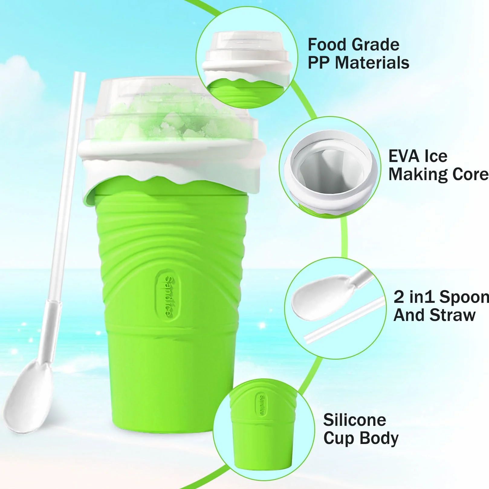 Silikonowy kubek Slushy Maker 500 ml zrób to sam do koktajli mlecznych zielony