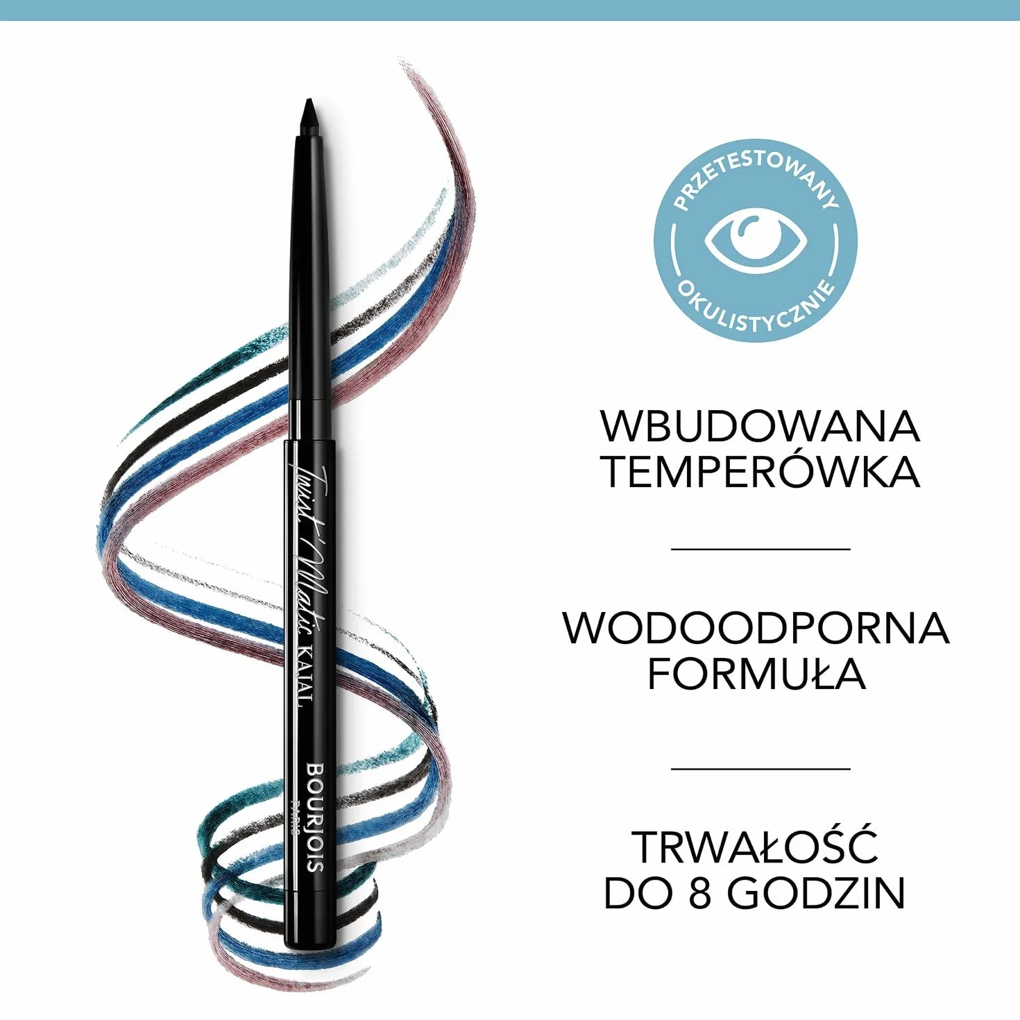 Bourjois Twist’Matic Kajal kredka automatyczna do oczu, wodoodporna kredka do oczu z temperówką, nr 01 - Char’Kohl