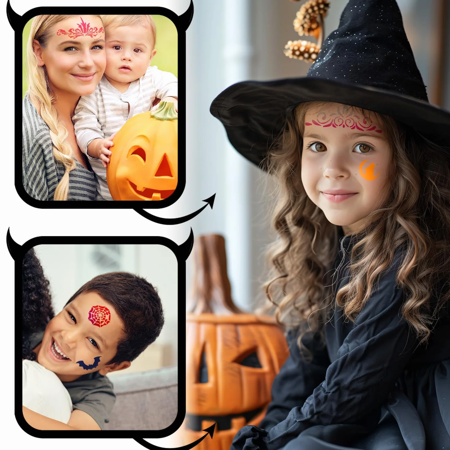 Lyreh 46szt Szablonów Malowania Twarzy, Wysokiej Jakości Wielokrotnego Użytku Szablony do Malowania Ciała i Twarzy na Halloween Praktyczne Akcesoria do Makijażu na Imprezę Halloweenową