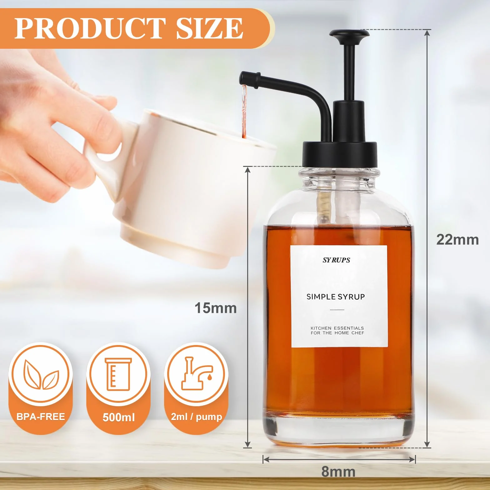 efuturetime Dozownik syropu do kawy 500 ml 2 sztuki czarny