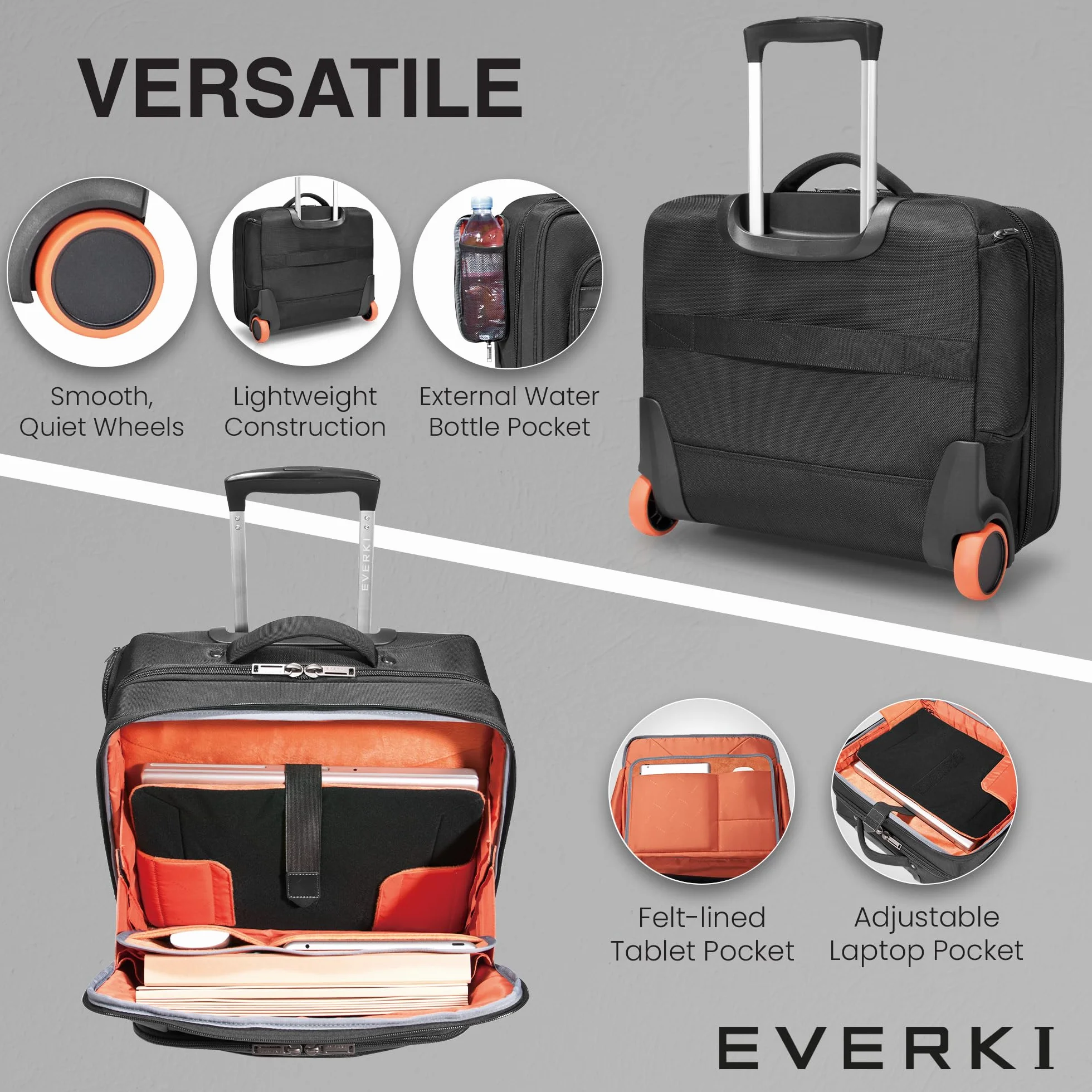 Everki 90981 Journey – wózek na laptopa – aktówka na kółkach 28 cm do 40.6 cm z możliwością dostosowania, Czarny, Geräte von 11 bis 16 Zoll, aktówka na laptopa