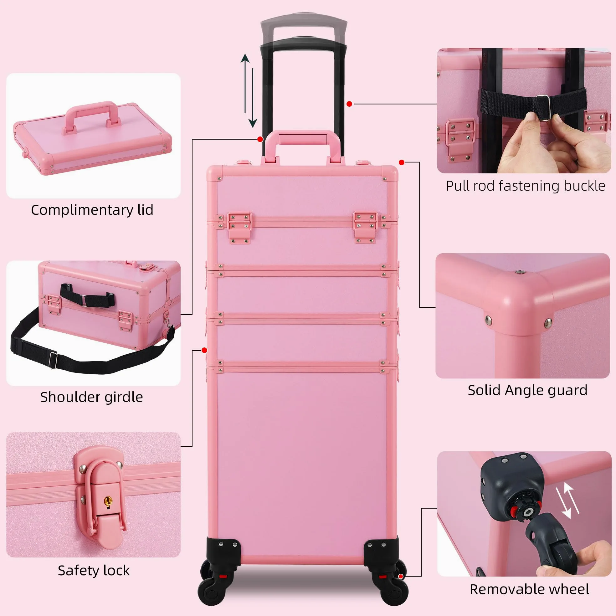 Somduy Etui na przybory do makijażu, etui na przybory do makijażu, kosmetyczka na kółkach, prezent świąteczny, duży organizer na przybory do makijażu, profesjonalna kosmetyczka do salonu