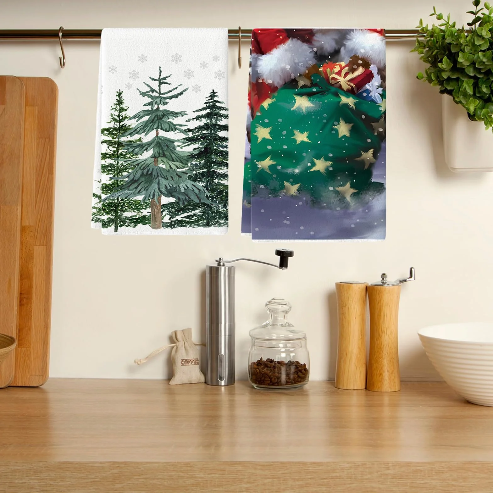 2 sztuki ścierek do naczyń z motywem choinek, modne dekoracyjne ściereczki kuchenne, ściereczki kuchenne z motywem choinek, wymiary 40 x 60 cm, do kuchni i łazienki, suszarka na świąteczne