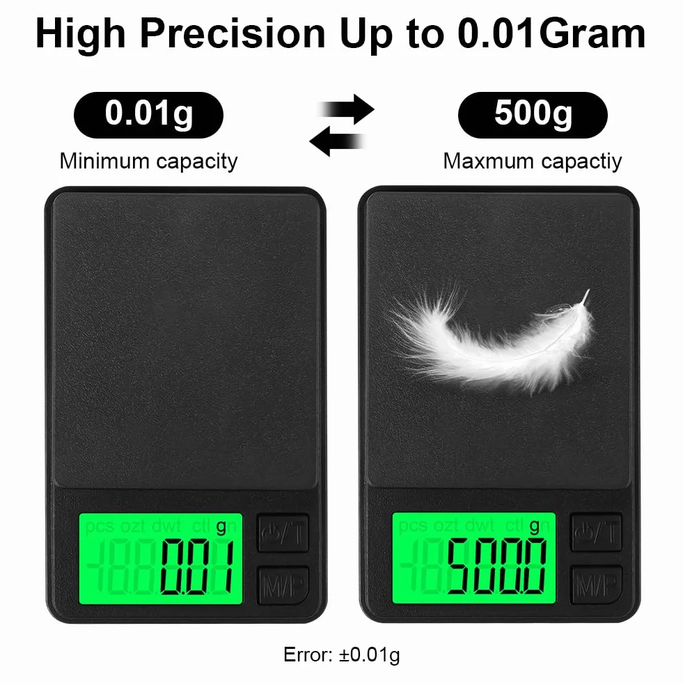 HOTUT Cyfrowa waga kieszonkowa 500g/0,01g precyzyjna LCD