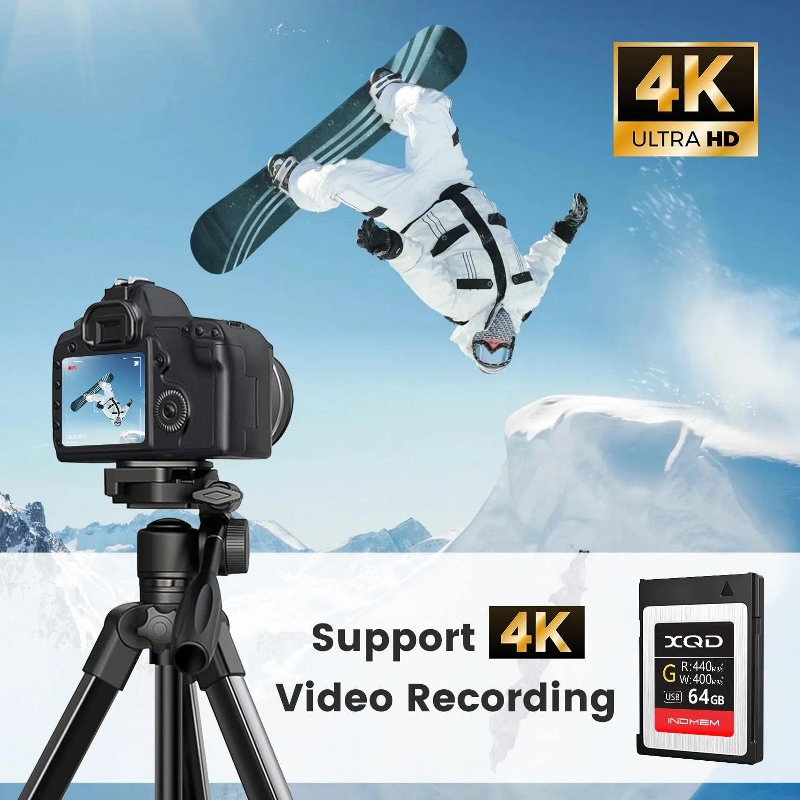 INDMEM Karta pamięci 64 GB XQD Tough MLC XQD 5X Flash Memory Card High Speed seria G (odczyt 440 MB/s i zapis 400 MB/s)