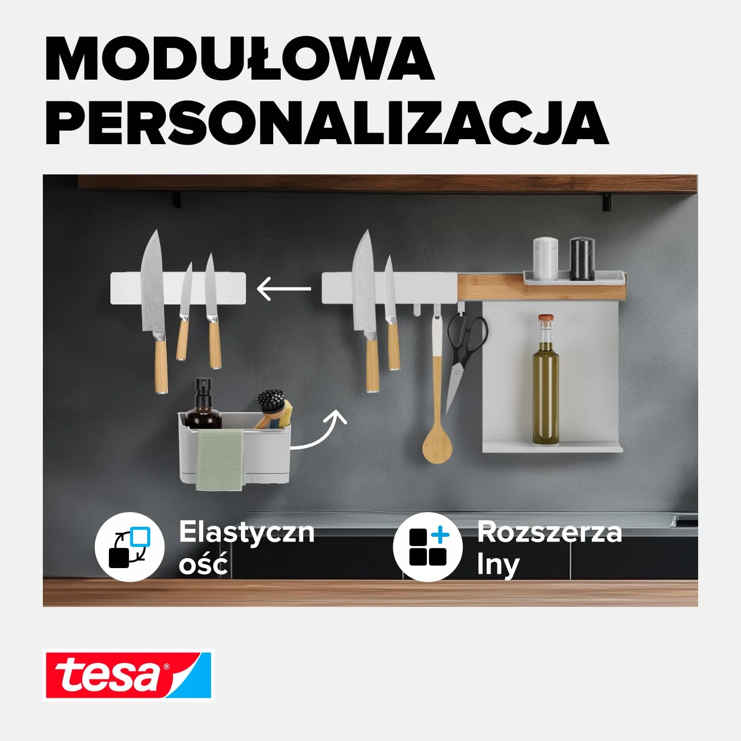 tesa magnetyczny stojak na noże samoprzylepny uchwyt biały