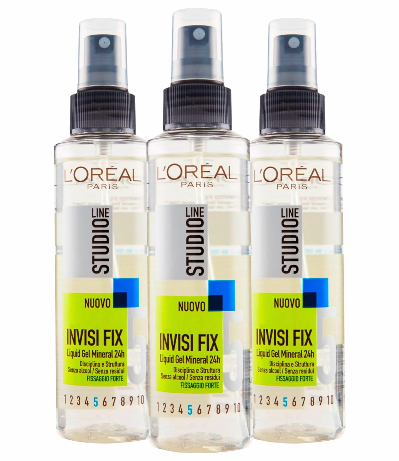 L'Oréal Paris Studio Line Invisi Fix Długotrwały żel w płynie Mineralny 24 godziny bez pozostałości, trwały 5 mocnych - 3 butelki 150ml