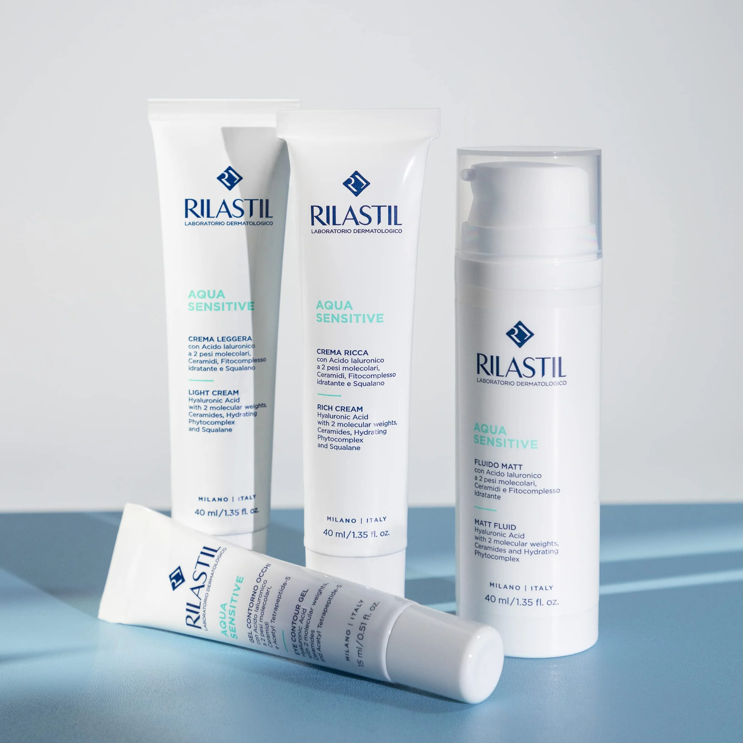 Rilastil Aqua Sensitive żel do konturu oczu, działanie nawilżające, przeciwborowe, przeciwcienie dla wszystkich rodzajów skóry, opakowanie 15 ml