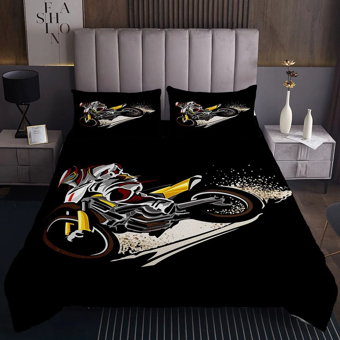 Homemissing Pikowana narzuta na łóżko Dirt Bike z motywem sportów ekstremalnych zestaw narzut dla dzieci chłopców nastolatków motocrossowego jeźdźca miękka mikrofibra pikowana narzuta na łóżko