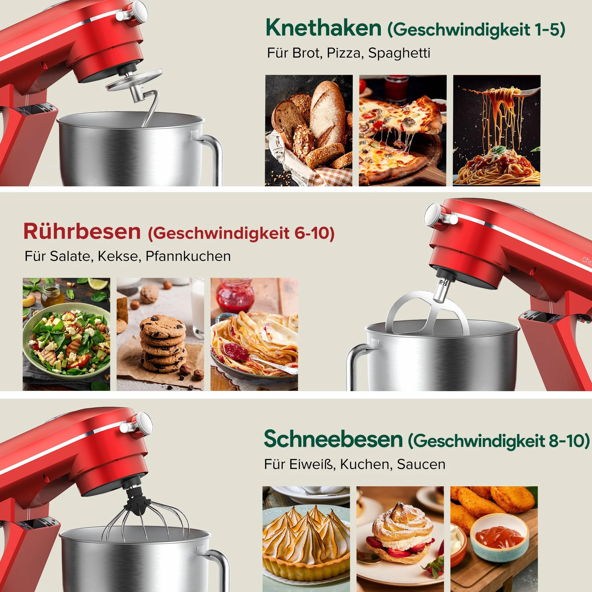 Chefree Robot Kuchenny 1800W 7L 10 Biegów M500 Czerwony
