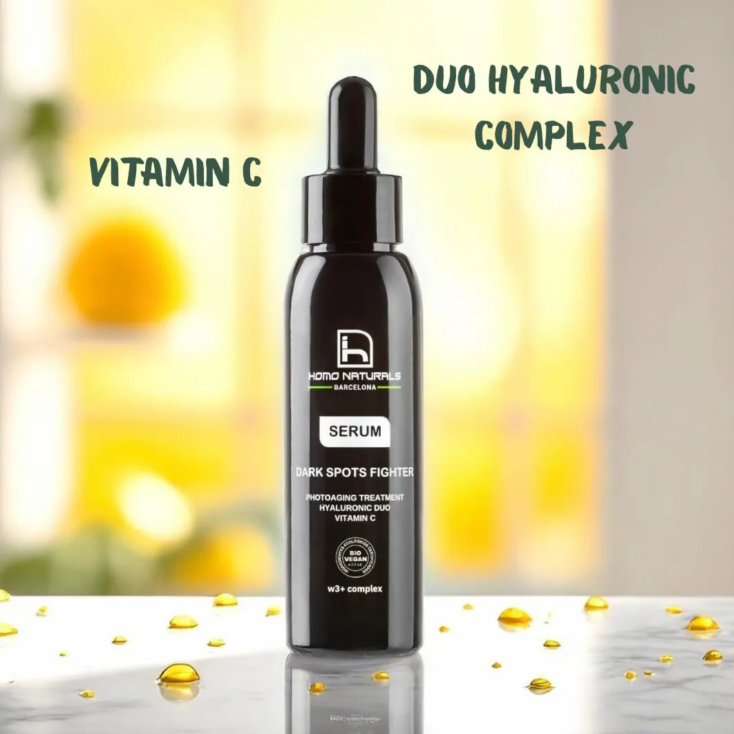 Homo Naturals Męskie serum Przeciwstarzeniowe i przeciw plamom - Krem do twarzy z kwasem hialuronowym - Krem przeciw plamom dla mężczyzn - Przeciw starzeniu się i plamom - Certyfikowany Organiczny