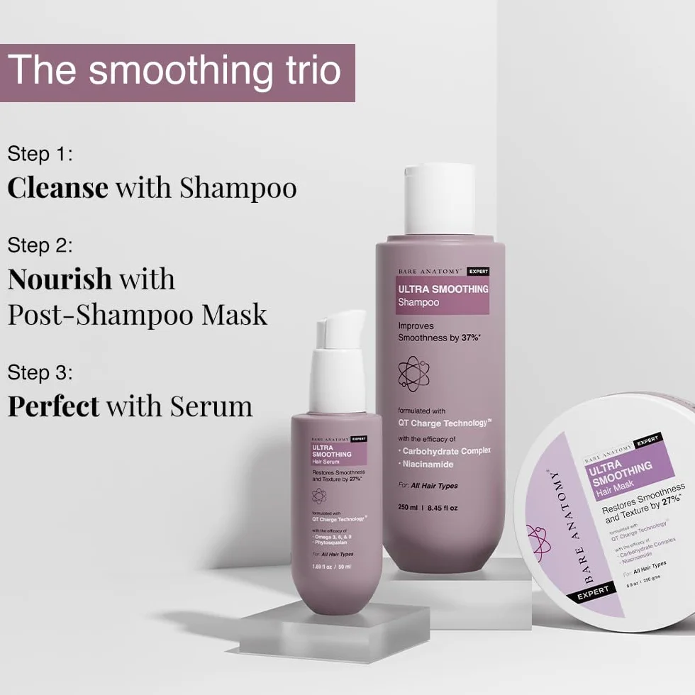 Bare Anatomy Ultra Smoothing Hair Mask | Restores Smoothing & Texture by 27% | Deep Conditioning | For Dry & Frizzy Hair | Sulphate & Paraben Free | For Women & Men | 250 Gm