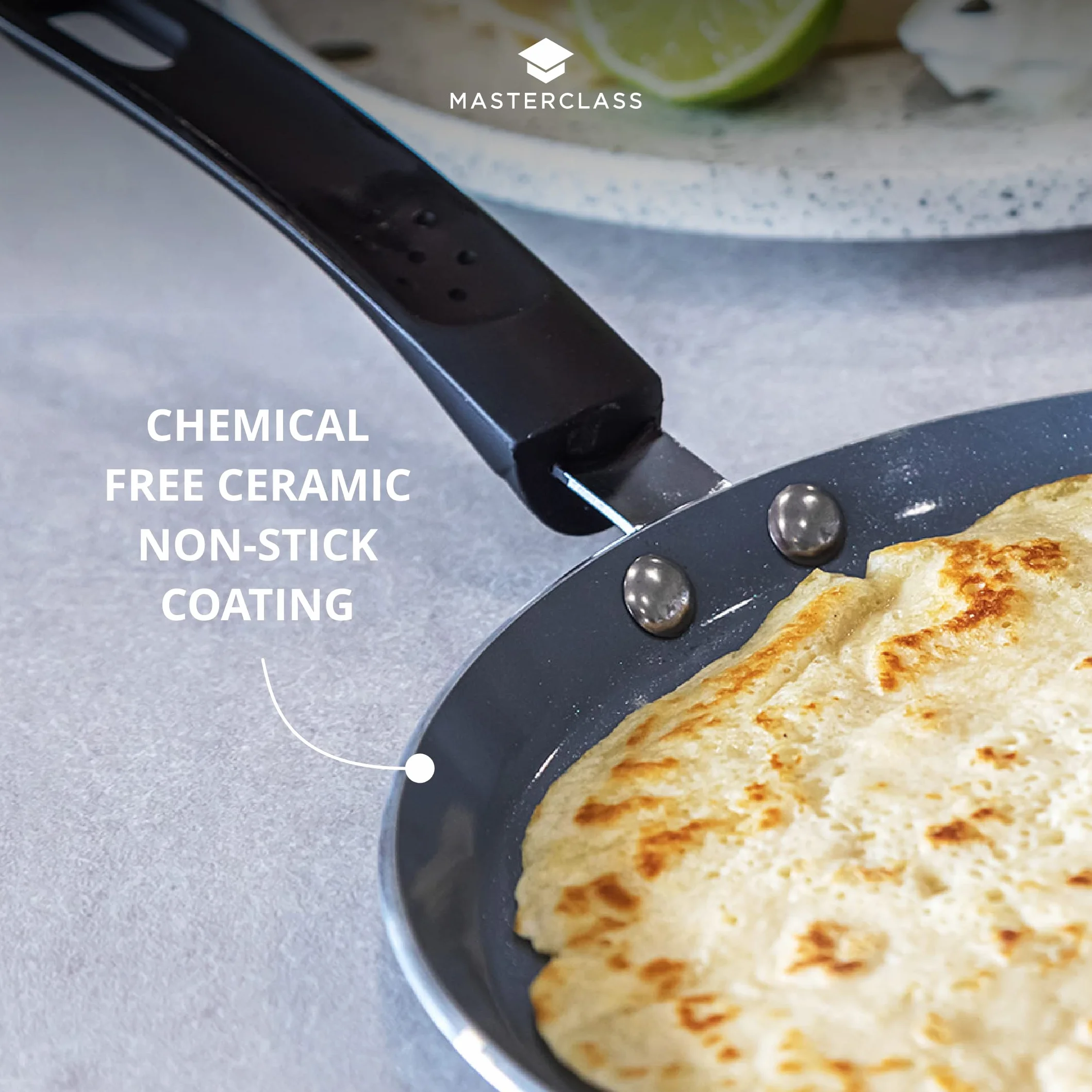 MasterClass Eco Induction Crepe/Pancake Pan 24 cm Powłoka Nieprzywierająca PTFE PFOA BPA Aluminium Żelazo Czarny Niebieski