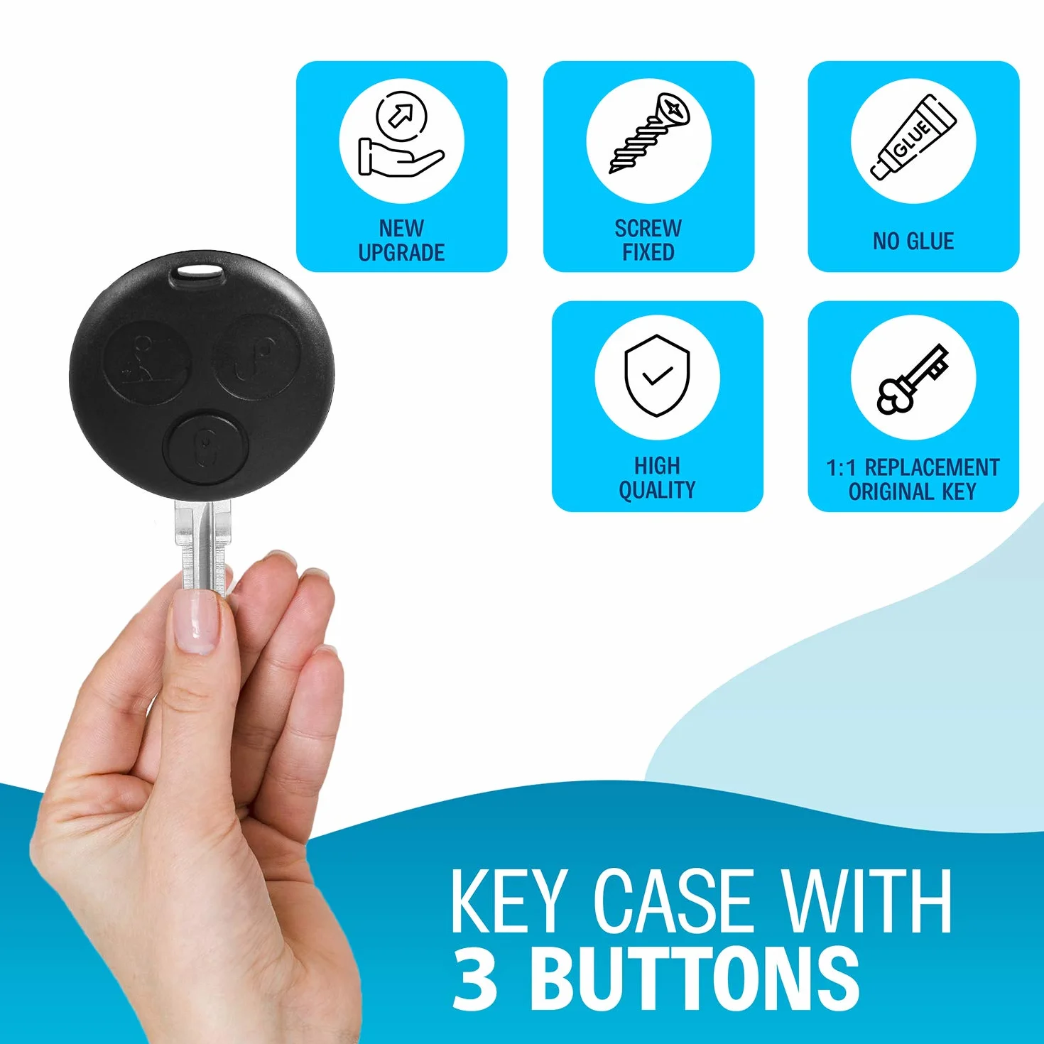 PHONILLICO Klucz zamienny do kluczyka samochodowego, pilot zdalnego sterowania, do Cle Mercedes Benz Coupe Smart Forfour Fortwo Roadster, breloczek do kluczy z 3 przyciskami