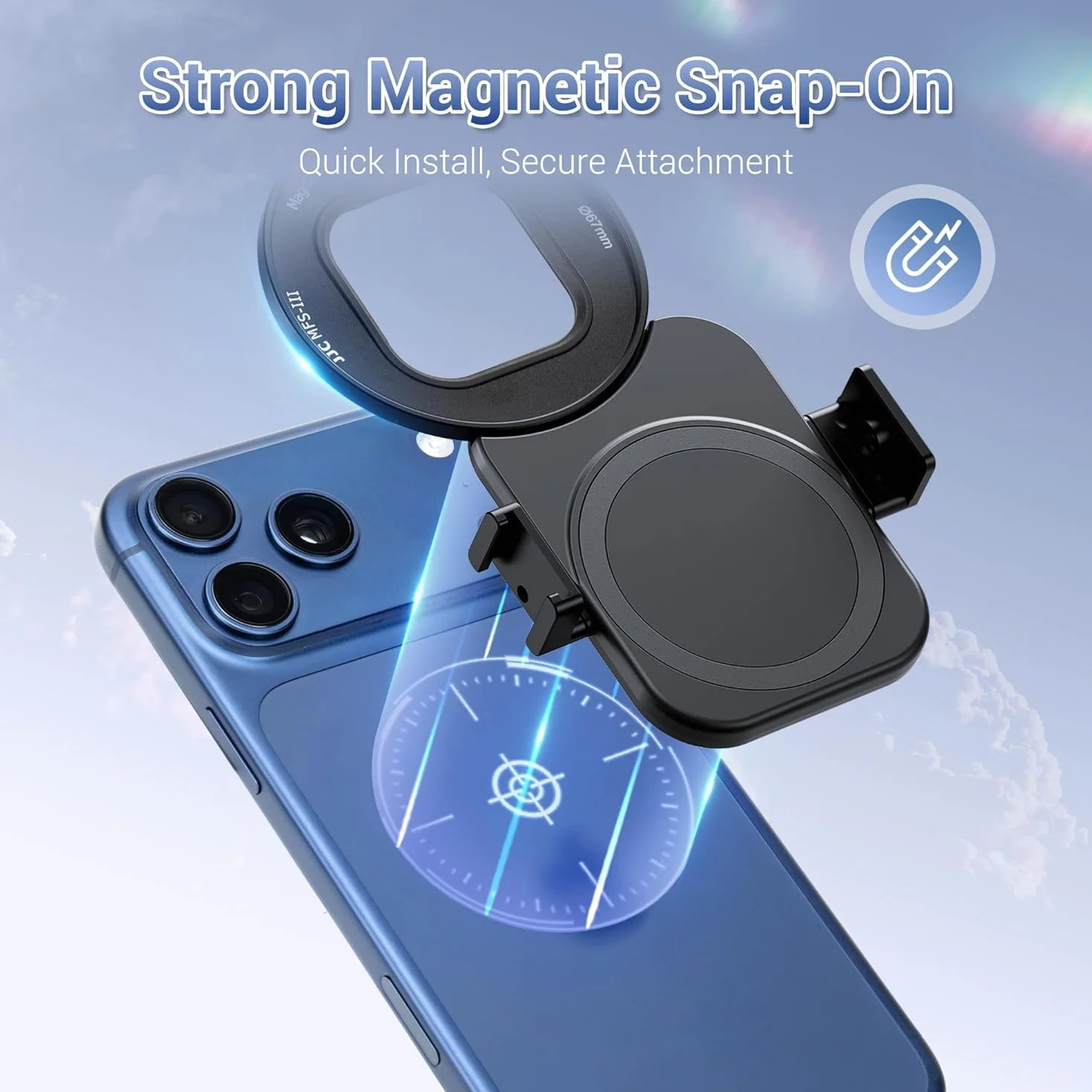 Upgraded 67 mm Phone Lens Filter Adapter Mount + CPL do iPhone 17 16 15 14 Pro Max Plus Air, dwustronny magnetyczny pierścień filtra do telefonu z pierścieniem 1/4-20" i wyciąganym zimnym butem, aby