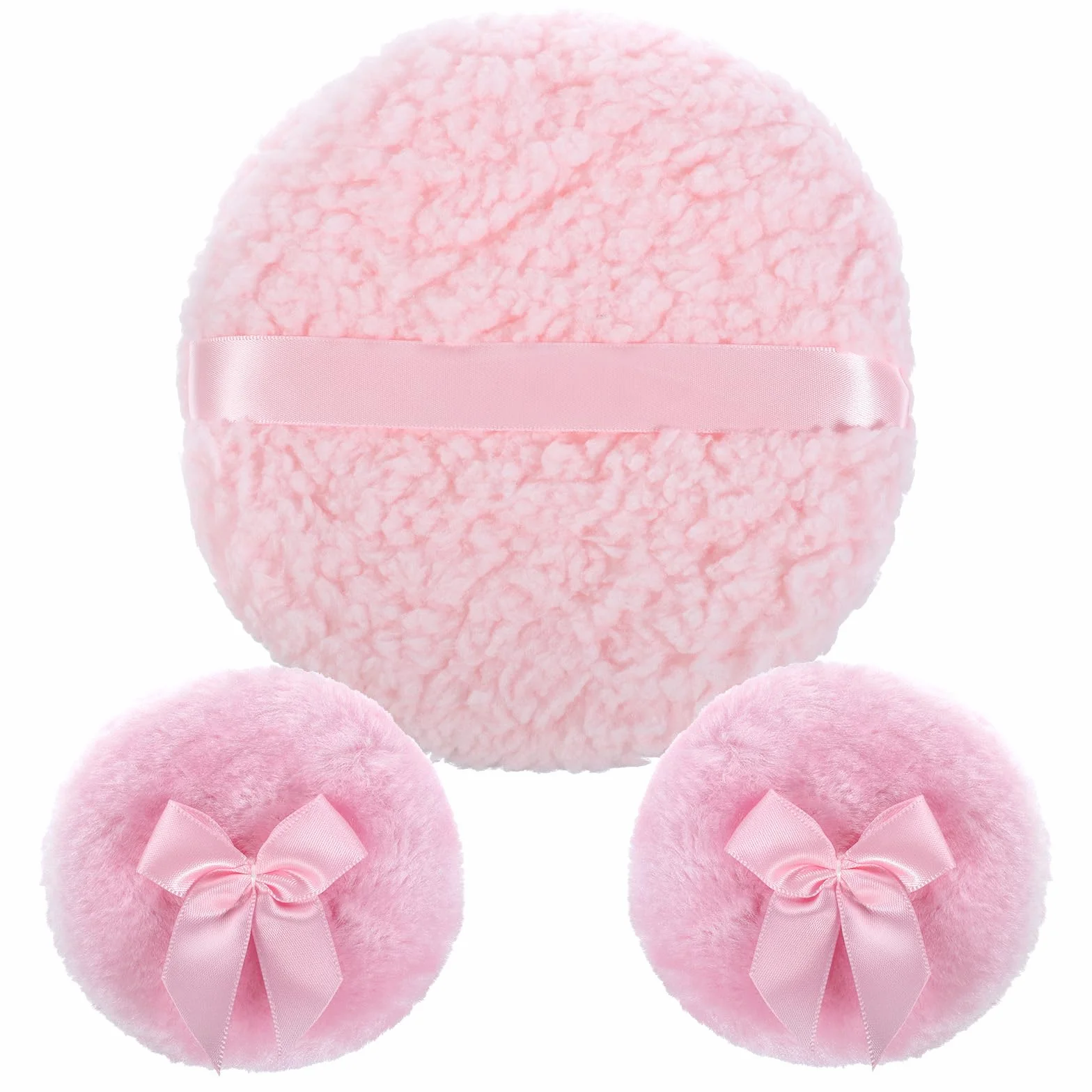 3 sztuki pudru puff, 15 cm, duży puder, z 2 małymi gąbkami do pudru do pudru, do pudru do ciała, pudru do ciała, pudru, do mokrej, suchej twarzy i ciała, talk (różowy)