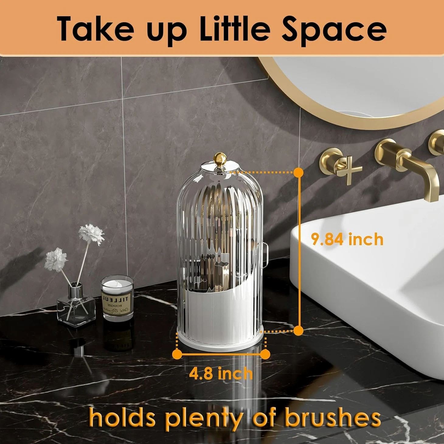 Organizer na Kosmetyki 360-stopniowy Obrotowy Uchwyt Na Pędzle Do Makijażu Z Pokrywką Przezroczysty Organizer Na Pędzle Do Makijażu Do Łazienki Na Biurko Vanity Organizer do Makijażu Sypialni(A)