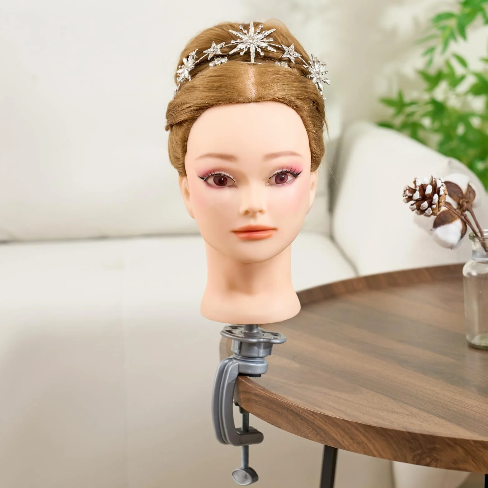 Neverland Głowa treningowa, fryzjerska głowica do stylizacji 61 cm, brązowa, 50% prawdziwe włosy, kosmetologia, fryzjerski, manekin, głowa lalki z funkcją makijażu, zestaw warkoczy, zacisk stołowy