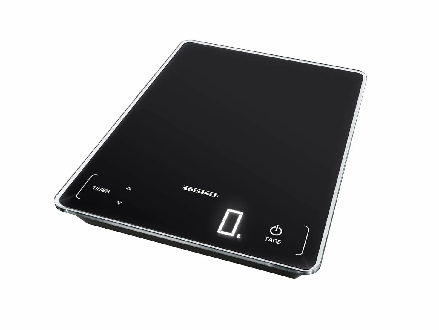 Soehnle Page Profi 100, cyfrowa waga kuchenna, czarna, waga do 15 kg (dokładność 1 g), do gospodarstwa domowego z czujnikiem dotykowym, elektroniczna wraz z bateriami, podświetlany wyświetlacz LED