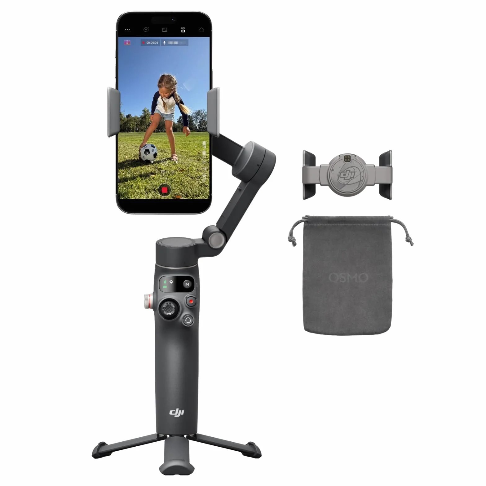 Zestaw DJI Osmo Mobile 8 Standard, stabilizator gimbala do smartfona, obrót panoramiczny 360°, wbudowany wysięgnik i statyw, czas pracy akumulatora 10 godz.