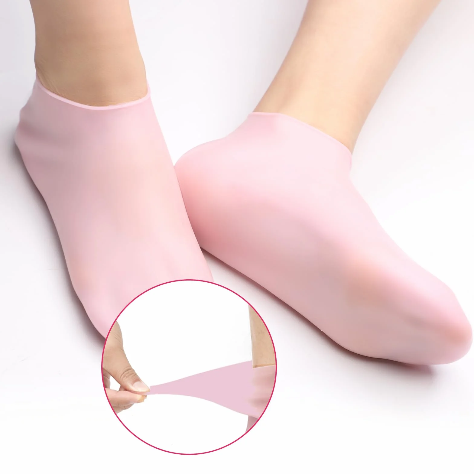 2 Pary Silikonowe Skarpetki do Pedicure, Skarpetki Nawilzajace Spa dla Kobiet Miekkie Skarpetki Zelowe do Stóp na Suche Popekane Piety Stopy Palce (Rózowy, Bezowy)