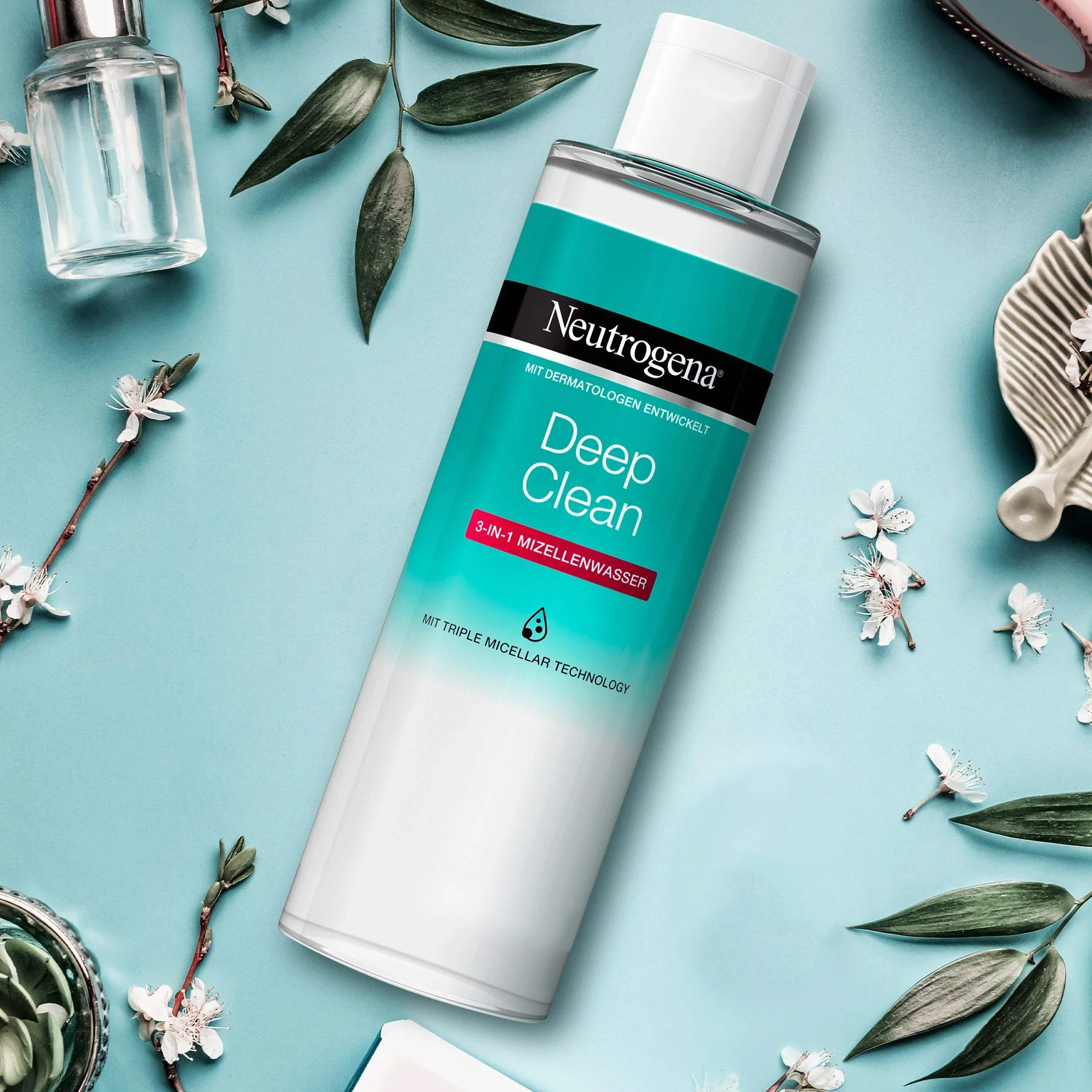 Neutrogena Deep Clean woda micelarna 3 w 1, bez zapachu, bez alkoholu, delikatny środek do demakijażu, bez tarcia, micelarna woda oczyszczająca do wszystkich rodzajów skóry, 400 ml