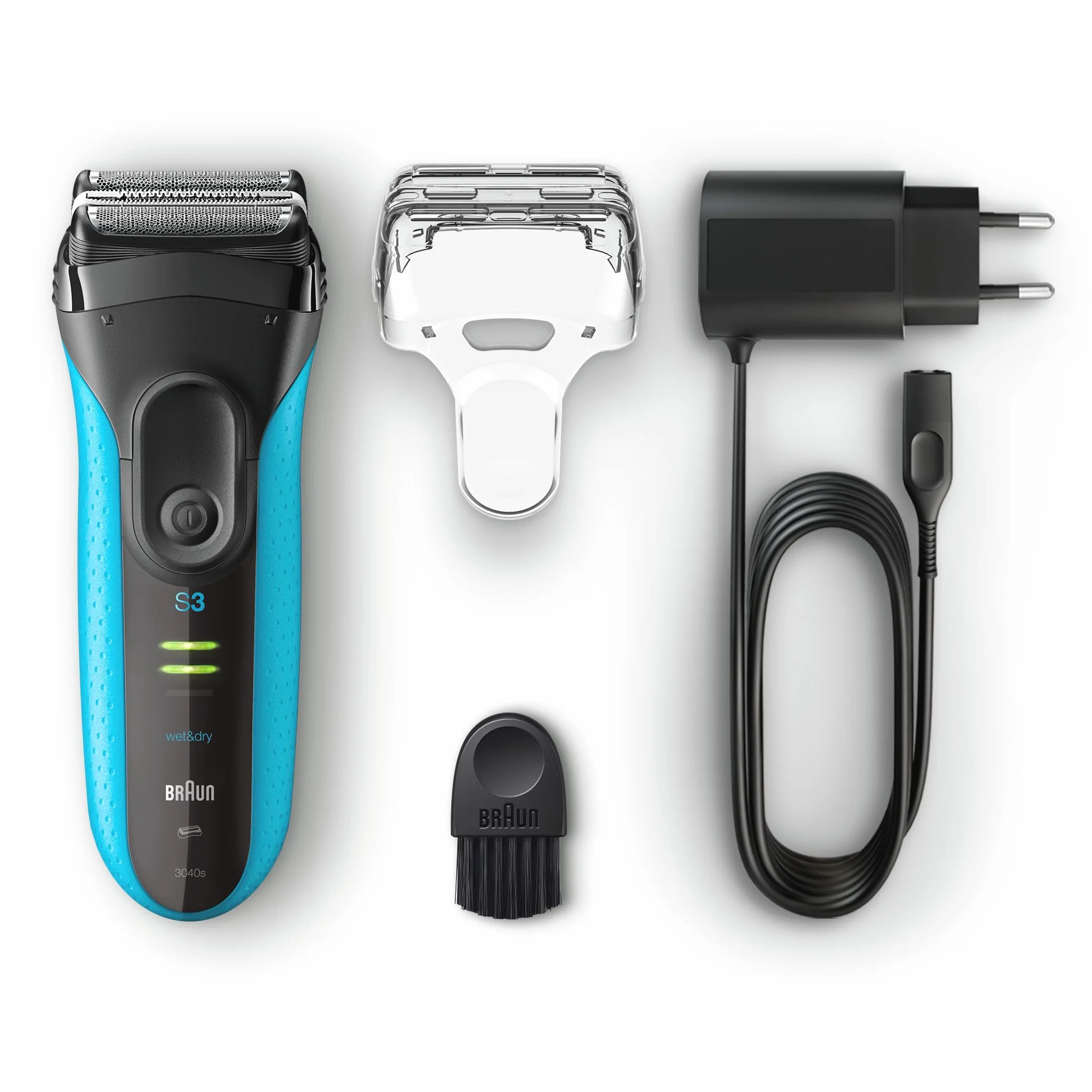 Braun Series 3 3040s Golarka Elektryczna, Czarny/Niebieski, 3 Ostrza
