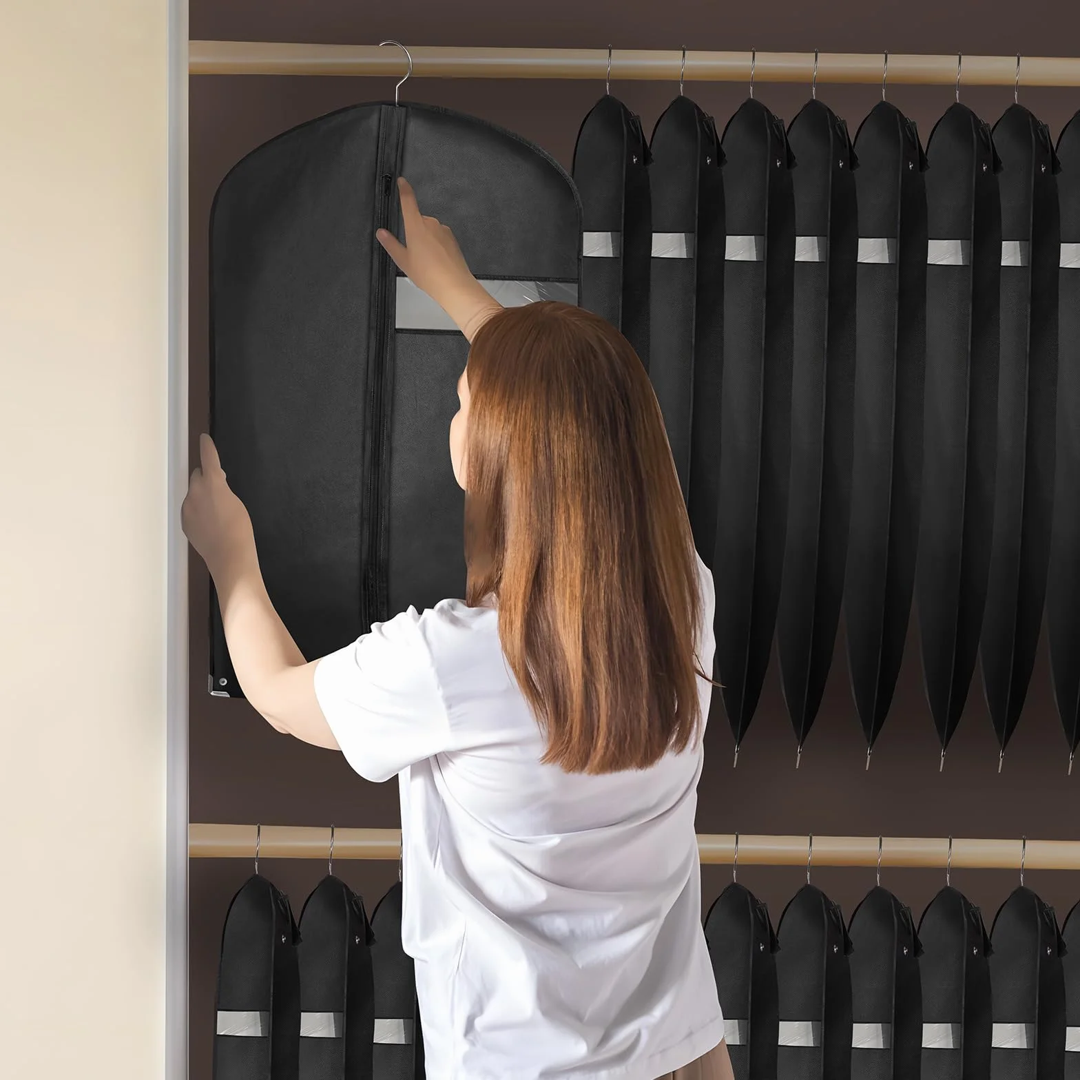 Jsdoin 3 x worek na ubrania premium do garnituru 100 x 60 cm, oddychający materiał, garnitur z uchwytem do noszenia, wysokiej jakości torba na ubrania na garnitur i sukienkę, oddychająca torba na