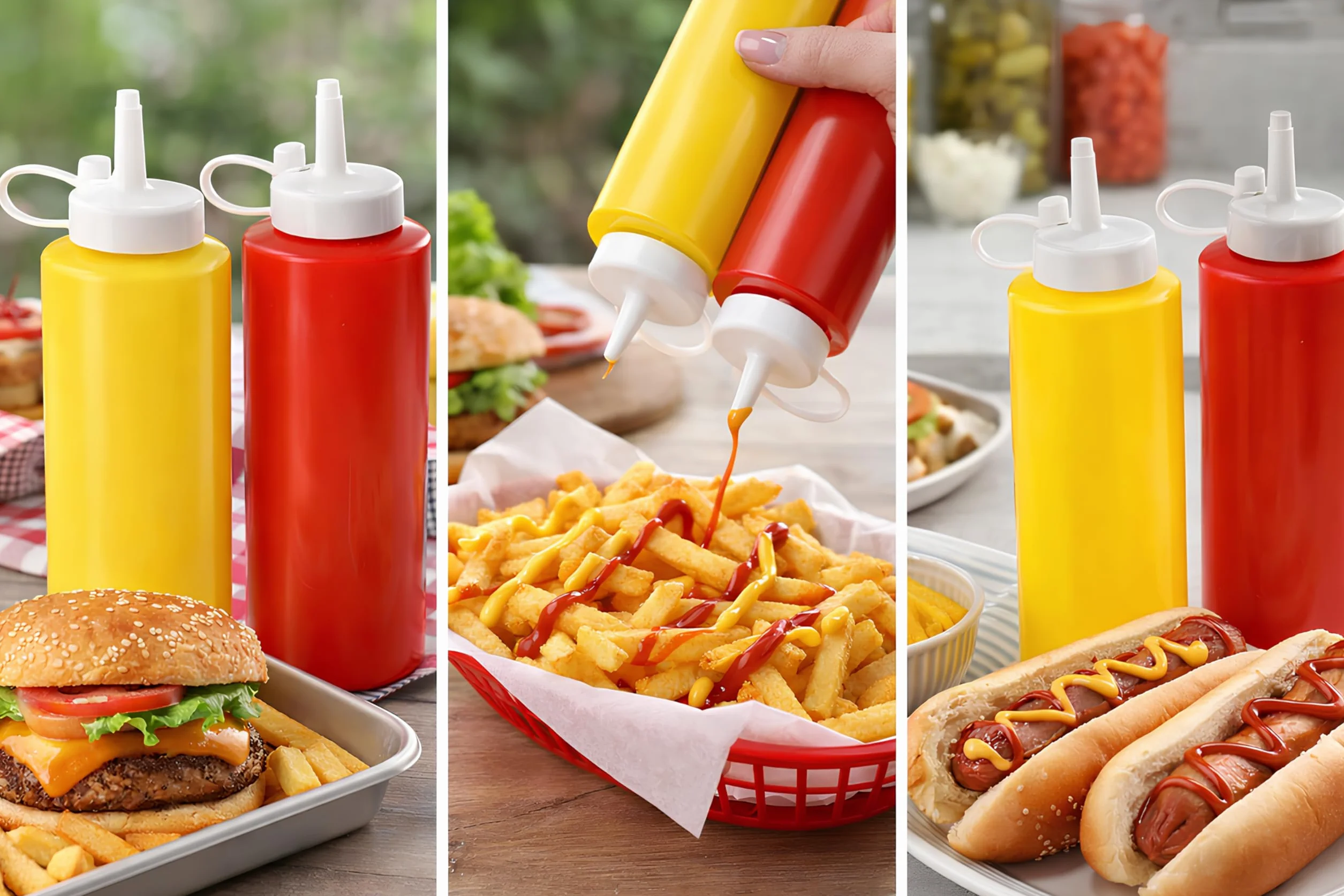 Butelki dozowniki sosów 375 ml plastikowe wielokrotnego użytku ketchup majonez musztarda