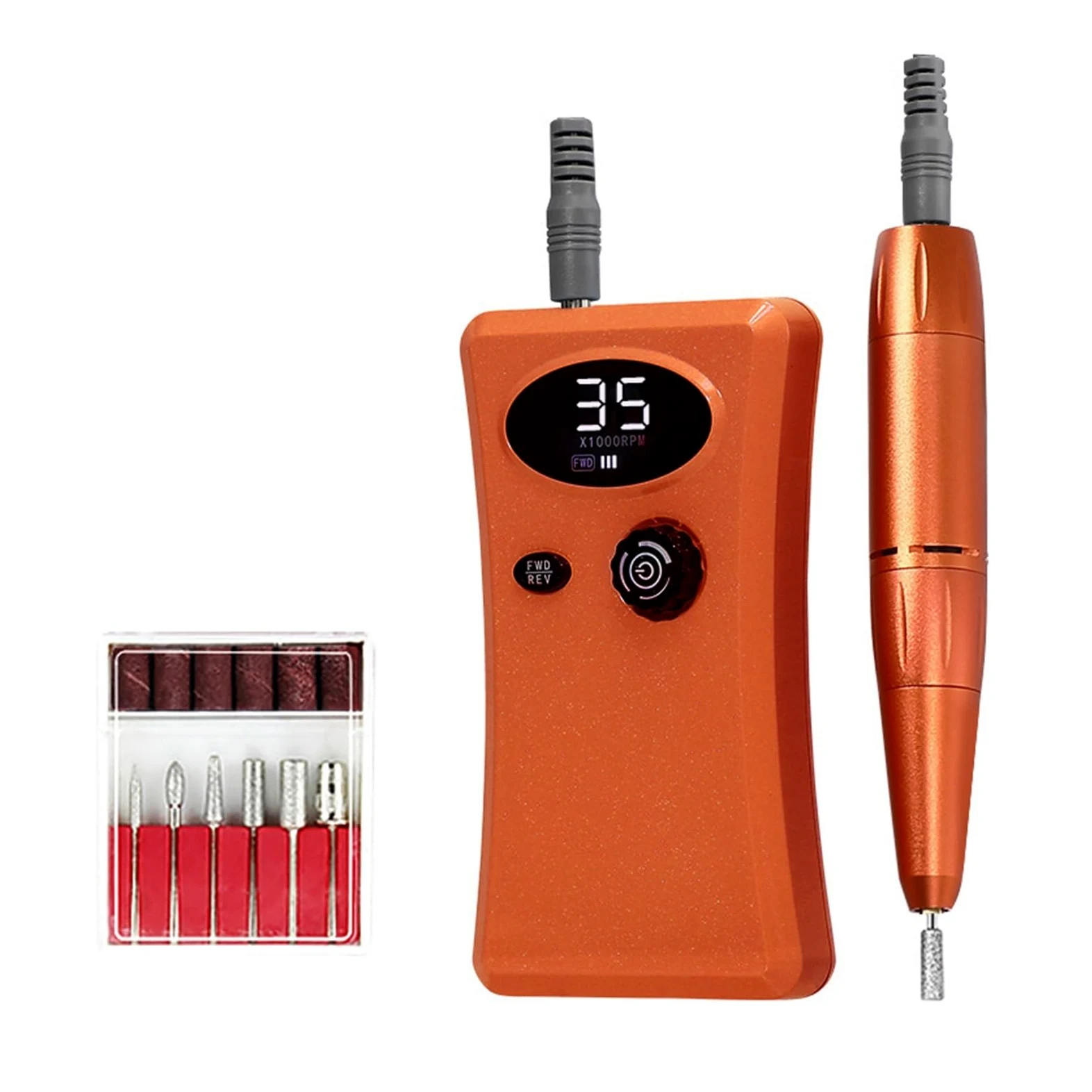 Obcinacz do paznokci, 35000 RPM wiertarka do paznokci, Manicure elektryczna wiertarka do paznokci z diodą LED, akumulator Salon żel do paznokci szlifierka, profesjonalne narzędzie(Oranje)
