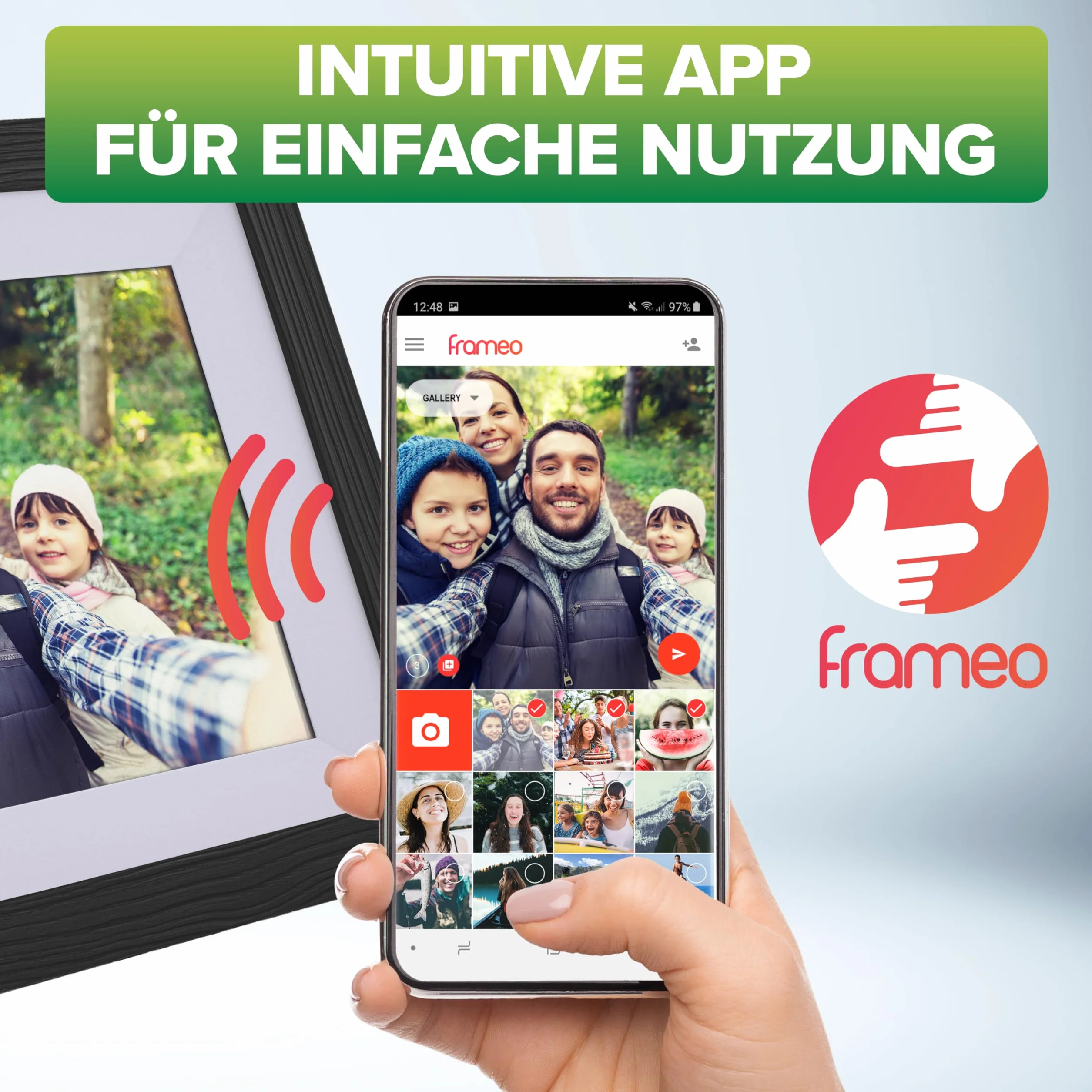 InLine Cyfrowa ramka na zdjęcia, WiFRAME 2, FRAMEO, w zestawie 3 wymienne ramki, drewno orzecha włoskiego, WiFi, 10,1 cala z funkcją dotykową, 1920 x 1200, 16 GB pamięci, dziel się swoimi chwilami