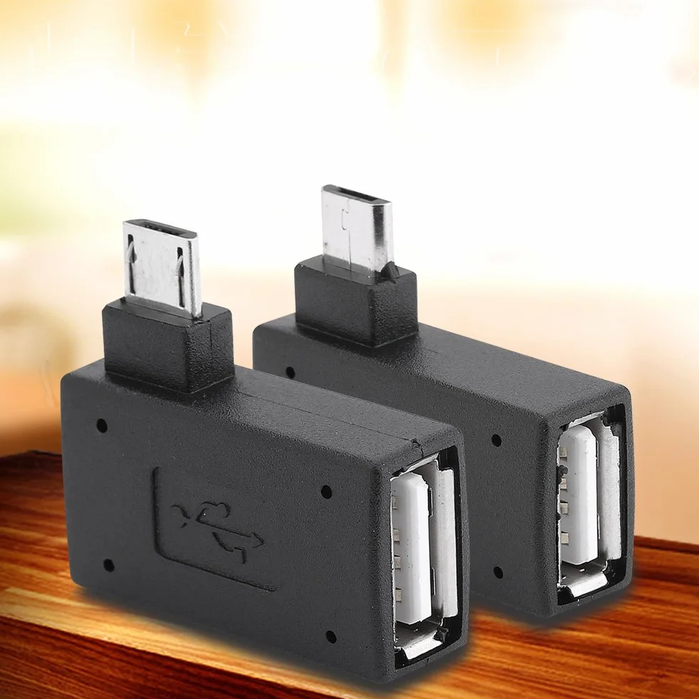 2 szt. 90 stopni USB 2.0 OTG adapter host, żeński na męski adapter micro OTG prawy kąt lewy adapter OTG zasilacz z portem zasilania USB