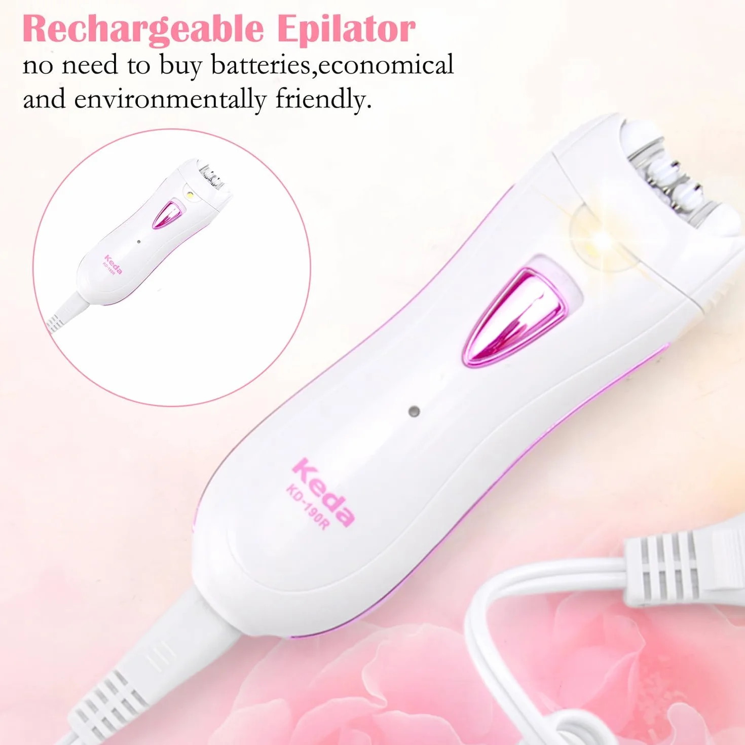 Elektryczny depilator dla kobiet, depilator do twarzy i depilacja ciała dla kobiet, w tym trymer do brwi ze światłem LED do twarzy pod pachami bikini USB